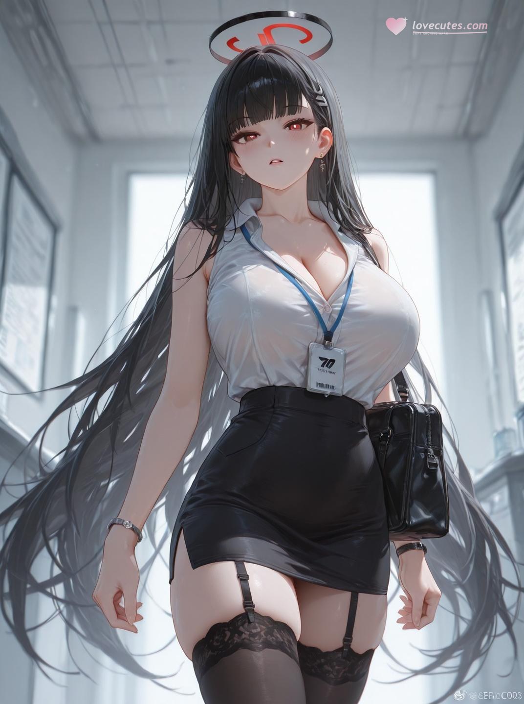 AI Generated Anime Girl - 碧藍檔案 一之瀨明日奈：黑絲緊身衣濕身露穴 94P