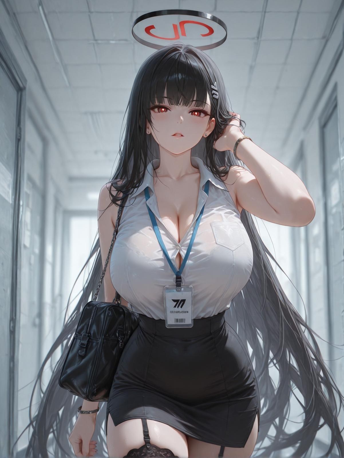 AI Generated Anime Girl - 碧藍檔案 一之瀨明日奈：黑絲緊身衣濕身露穴 94P
