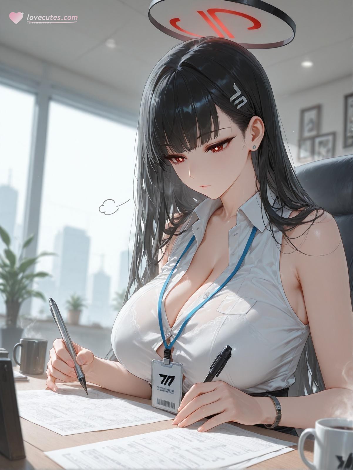 AI Generated Anime Girl - 碧藍檔案 一之瀨明日奈：黑絲緊身衣濕身露穴 94P