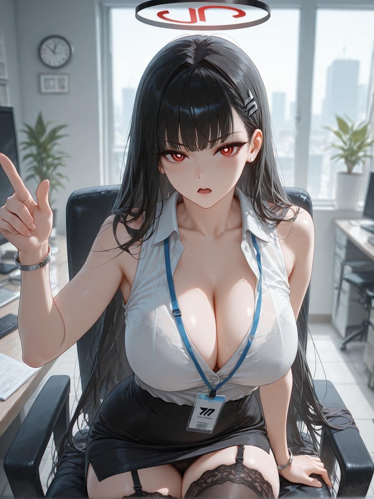 AI Generated Anime Girl - 碧藍檔案 一之瀨明日奈：黑絲緊身衣濕身露穴 94P