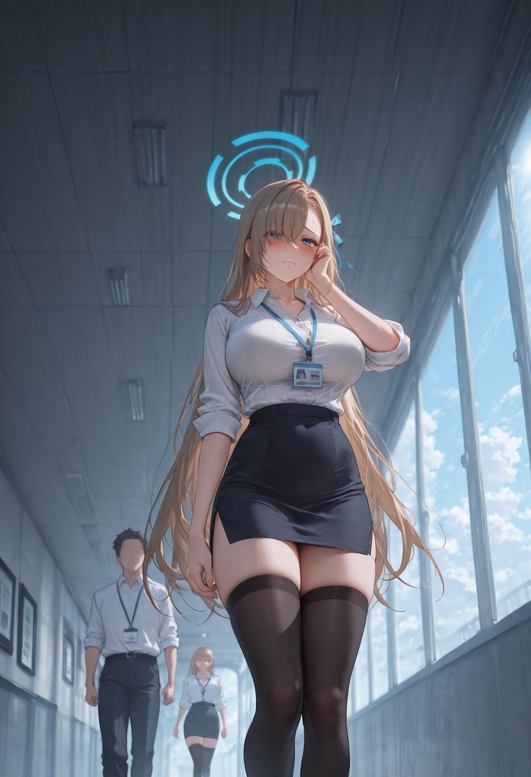 AI Generated Anime Girl - Blue Archive Ichiinose Asuna: Black Stockings, Tight Bodysuit, Wet, Exposed Crotch 94P