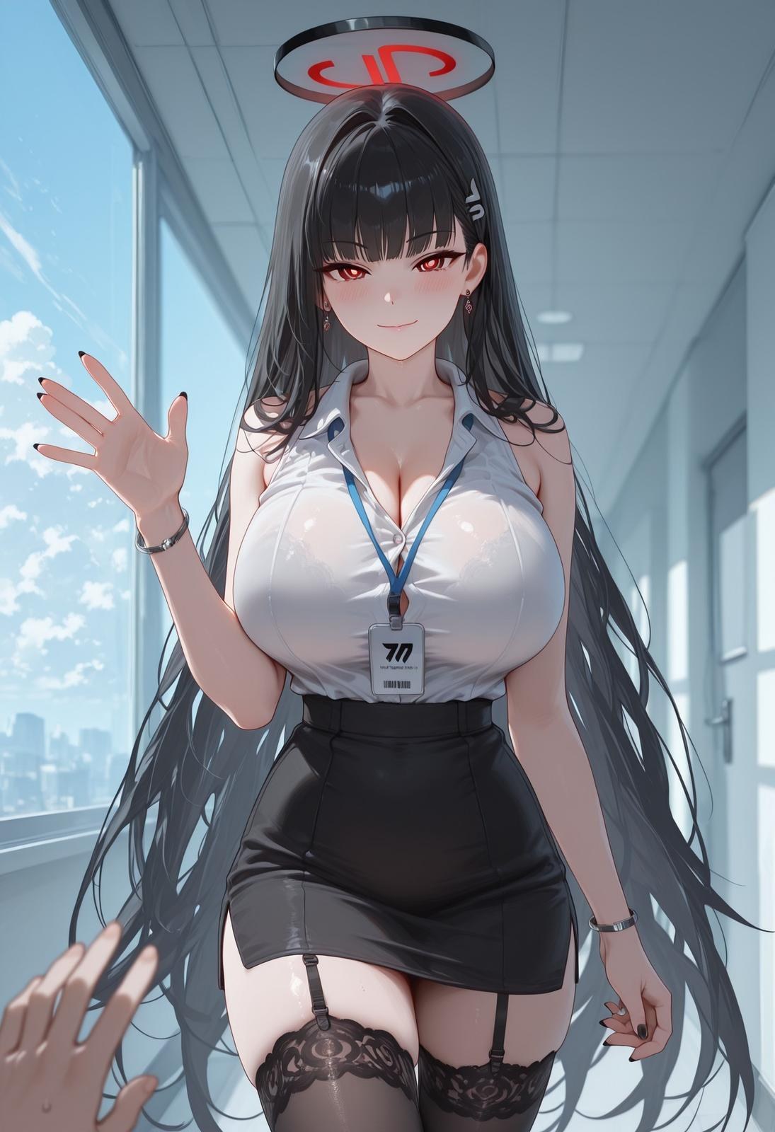 AI Generated Anime Girl - Blue Archive Ichiinose Asuna: Black Stockings, Tight Bodysuit, Wet, Exposed Crotch 94P