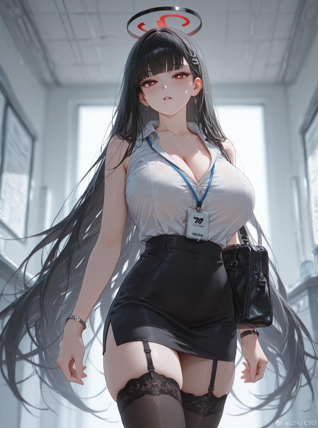 AI Generated Anime Girl - 碧蓝档案 一之濑明日奈 Vol.2：검은 스타킹 레이스 속옷 흰 스타킹 타이트 의상 노출 95P