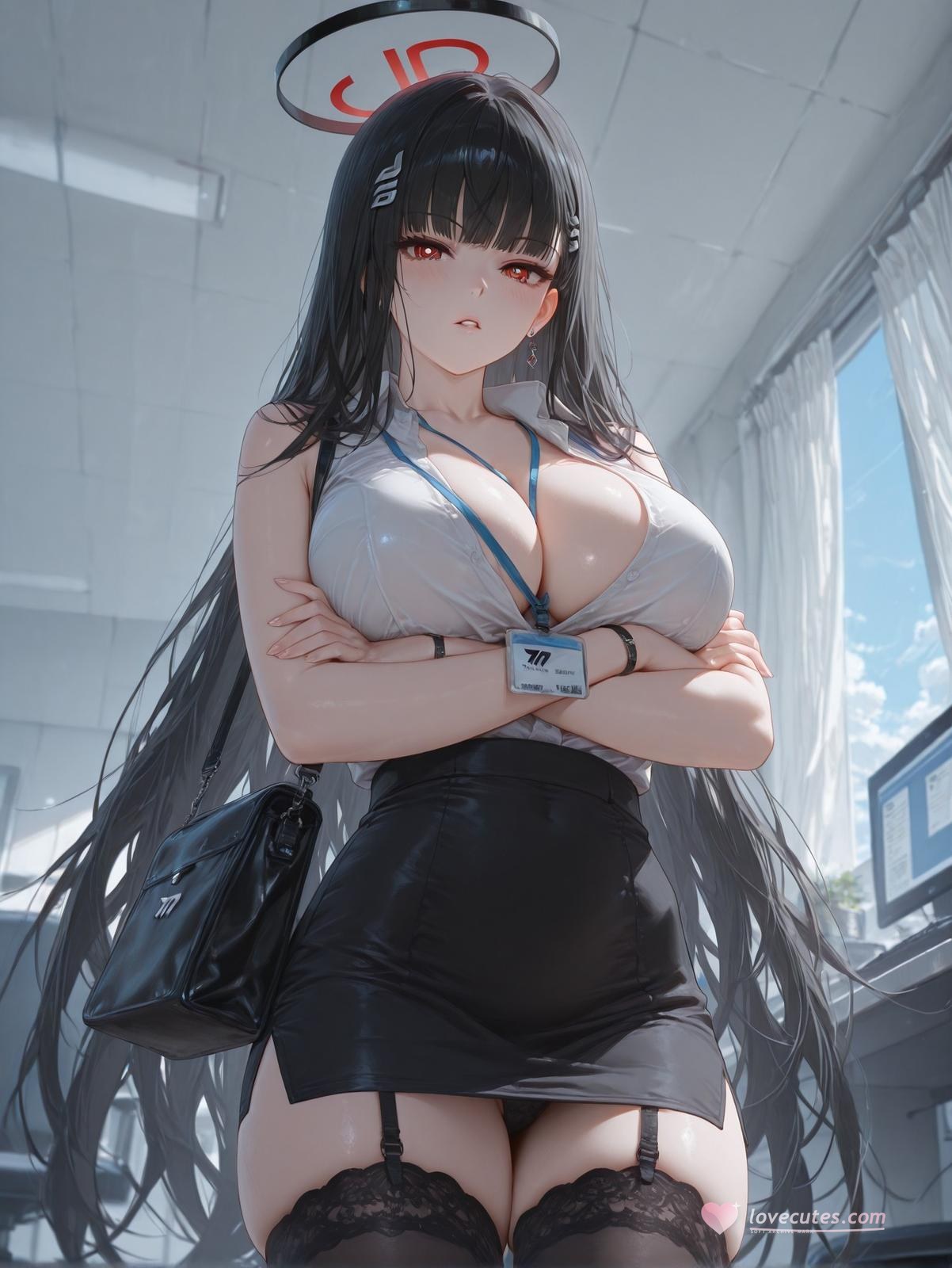 AI Generated Anime Girl - 碧蓝档案 一之濑明日奈 Vol.2：검은 스타킹 레이스 속옷 흰 스타킹 타이트 의상 노출 95P
