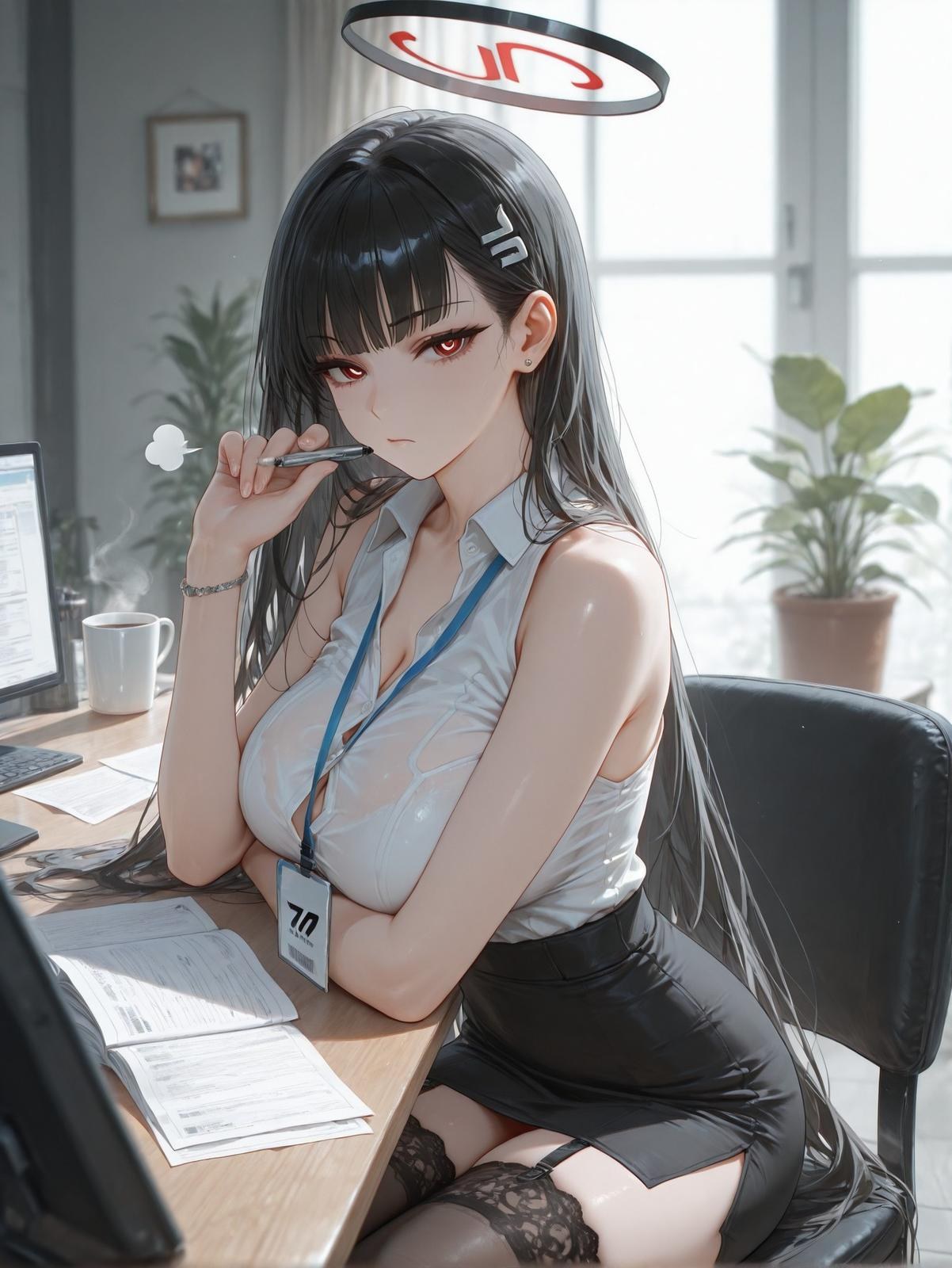 AI Generated Anime Girl - 碧蓝档案 一之濑明日奈 Vol.2：검은 스타킹 레이스 속옷 흰 스타킹 타이트 의상 노출 95P