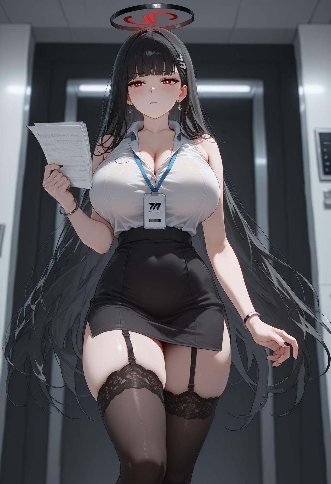 AI Generated Anime Girl - 碧蓝档案 一之濑明日奈 Vol.2：ถุงน่องสีดำ ลูกไม้ ชุดชั้นใน ถุงน่องสีขาว ชุดรัดรูป อวดเรือนร่าง 95P