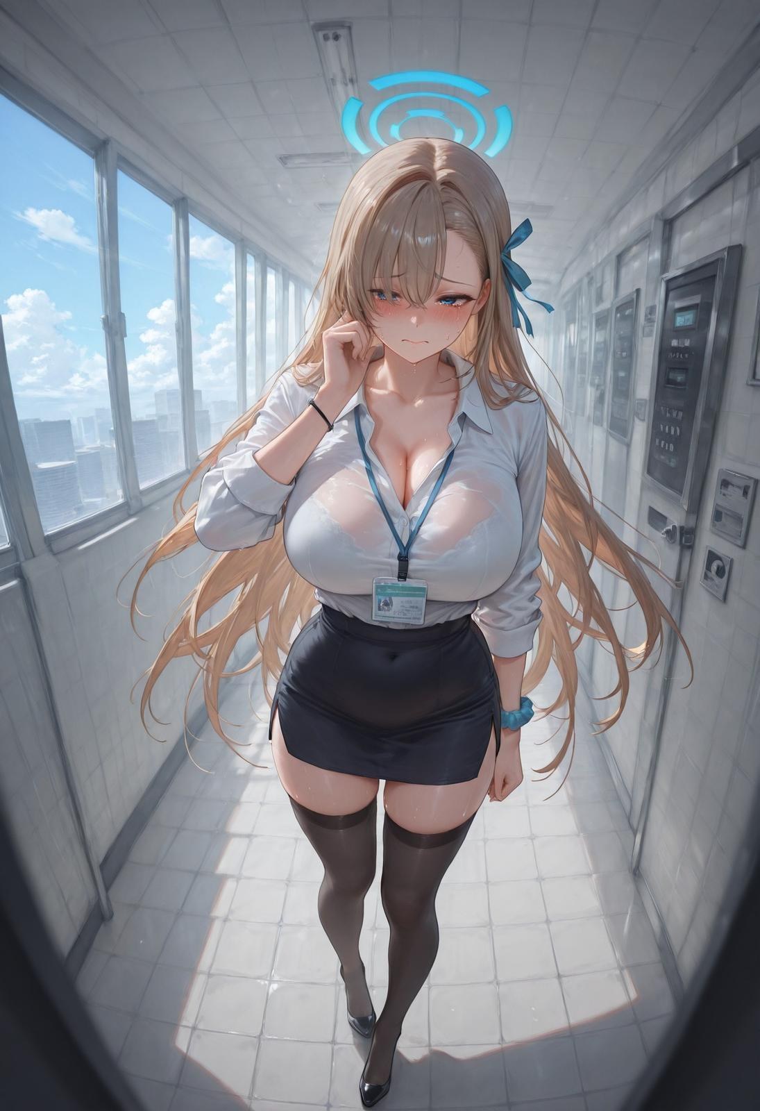 AI Generated Anime Girl - 碧蓝档案 一之濑明日奈 Vol.2：ถุงน่องสีดำ ลูกไม้ ชุดชั้นใน ถุงน่องสีขาว ชุดรัดรูป อวดเรือนร่าง 95P