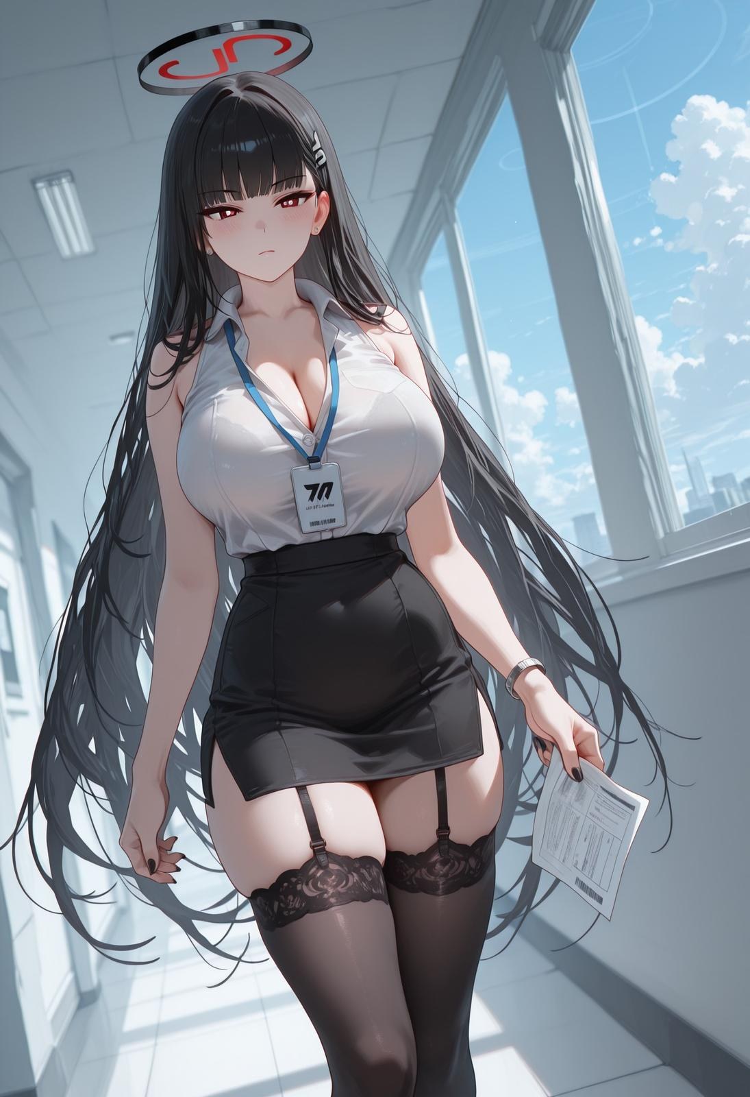 AI Generated Anime Girl - 碧蓝档案 一之濑明日奈 Vol.2：ถุงน่องสีดำ ลูกไม้ ชุดชั้นใน ถุงน่องสีขาว ชุดรัดรูป อวดเรือนร่าง 95P