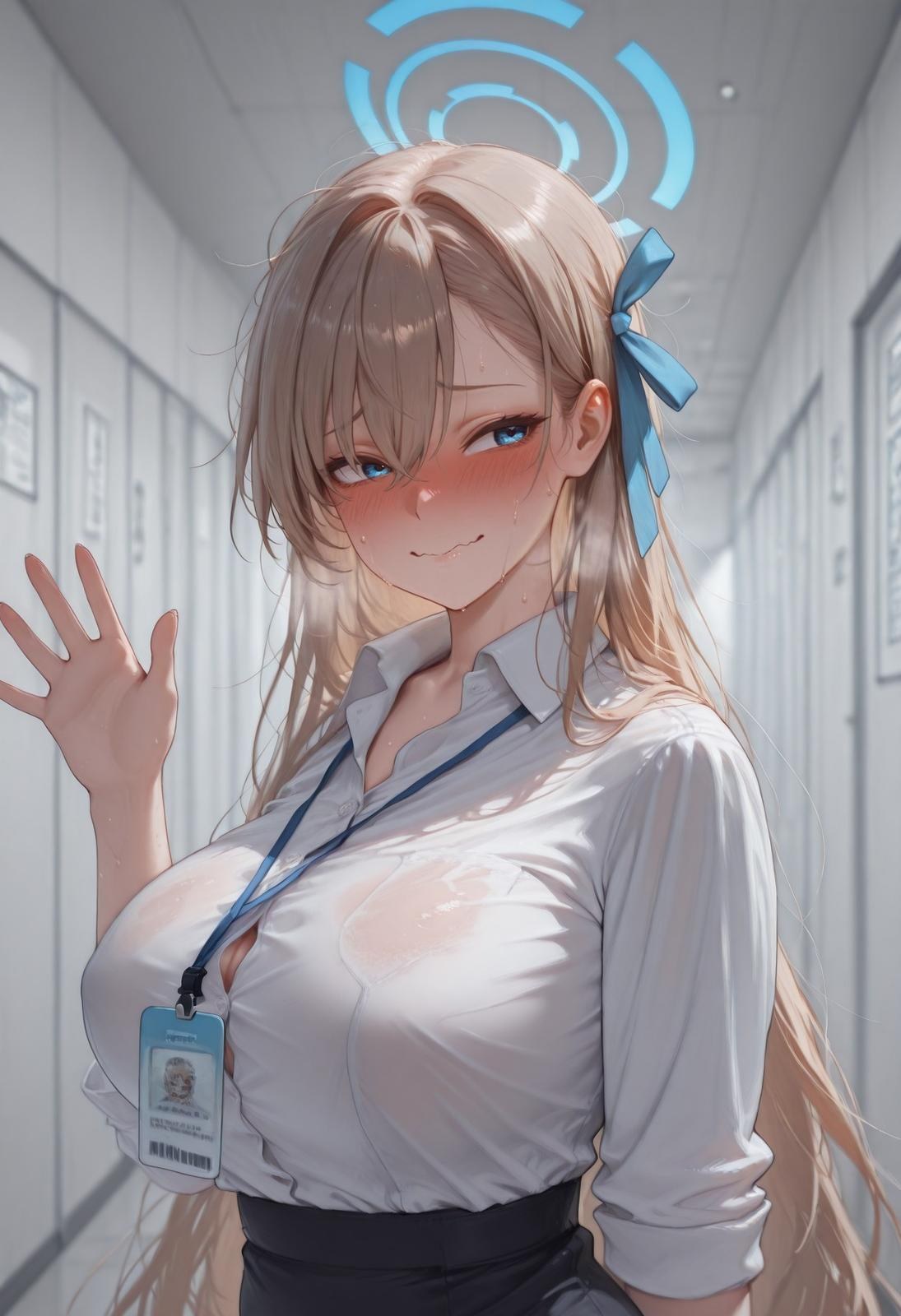 AI Generated Anime Girl - 碧蓝档案 一之濑明日奈 Vol.2：검은 스타킹 레이스 속옷 흰 스타킹 타이트 의상 노출 95P