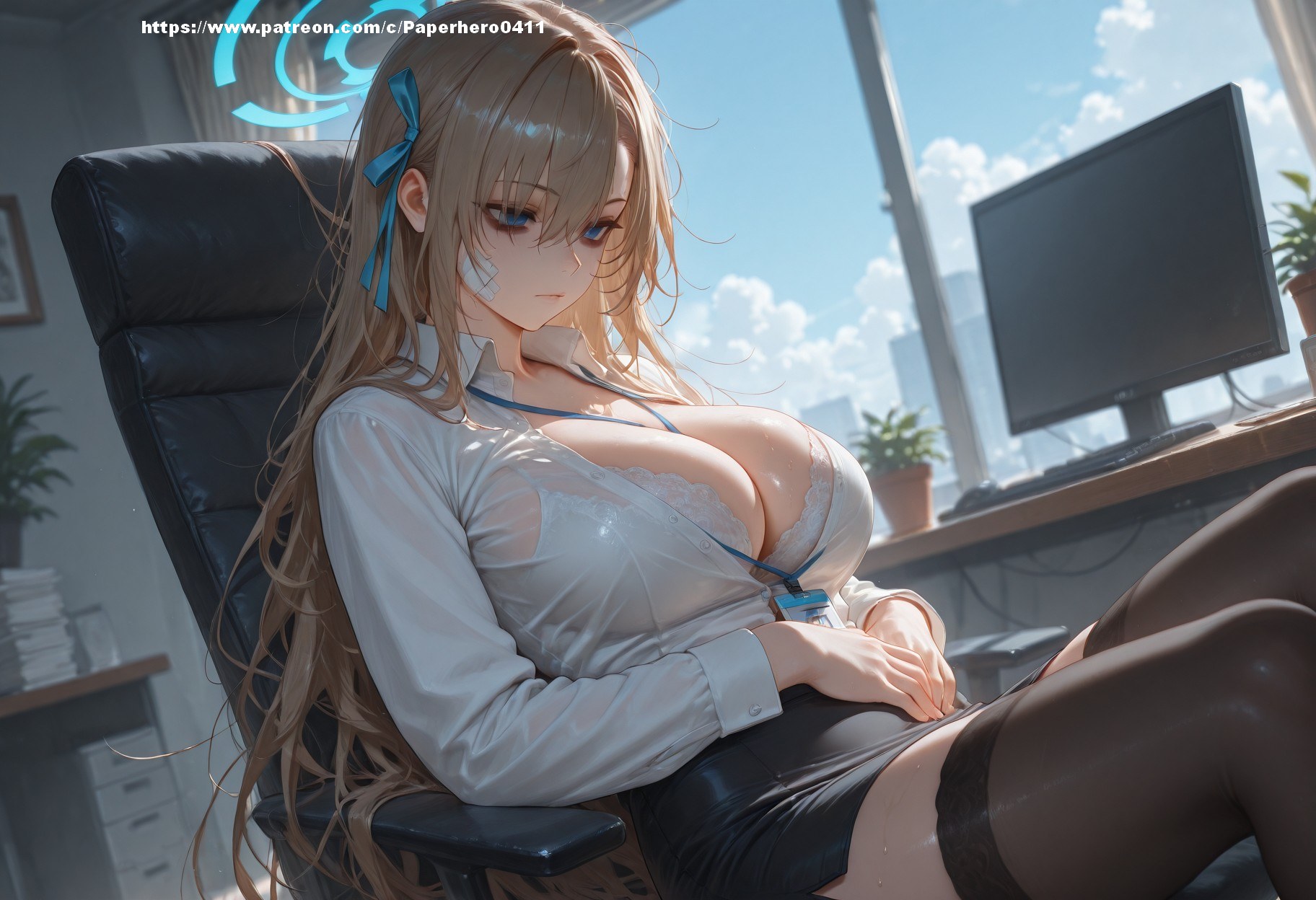 AI Generated Anime Girl - Blue Archive Ichinose Asuna Vol.6: Black Stockings Lace Lingerie Bodysuit Bikini Bed Shoot露穴 156P