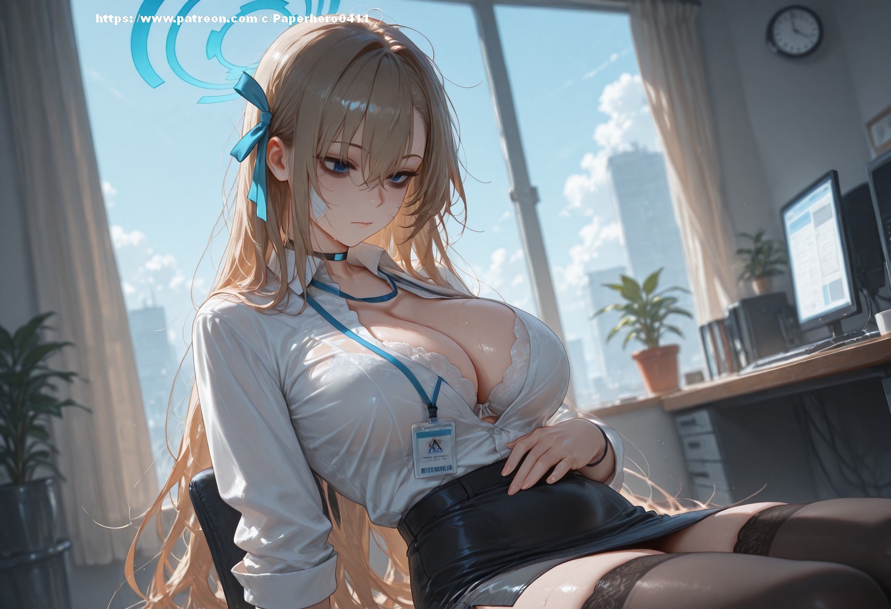 AI Generated Anime Girl - Blue Archive Ichinose Asuna Vol.6: Black Stockings Lace Lingerie Bodysuit Bikini Bed Shoot露穴 156P