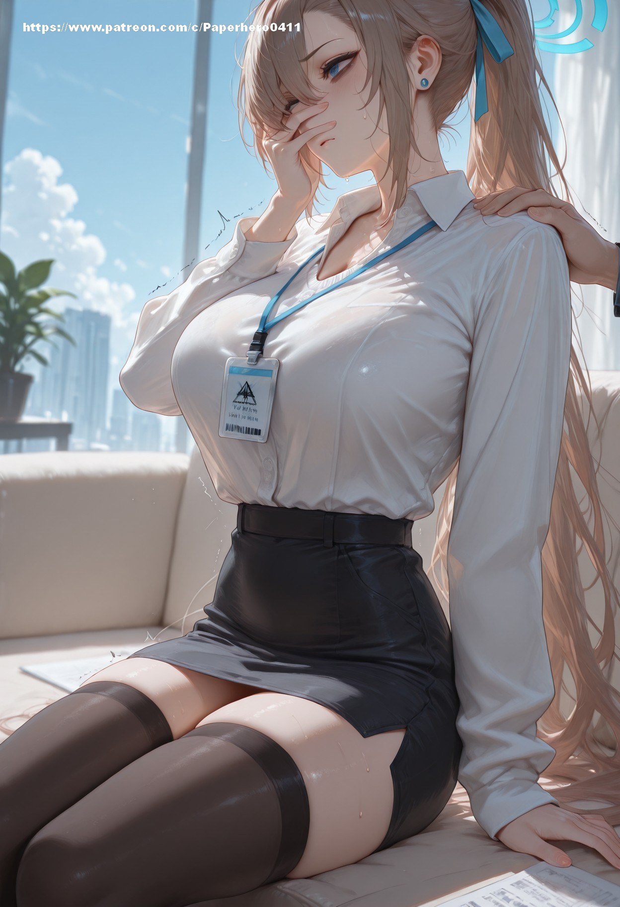 AI Generated Anime Girl - Blue Archive Ichinose Asuna Vol.6: Black Stockings Lace Lingerie Bodysuit Bikini Bed Shoot露穴 156P