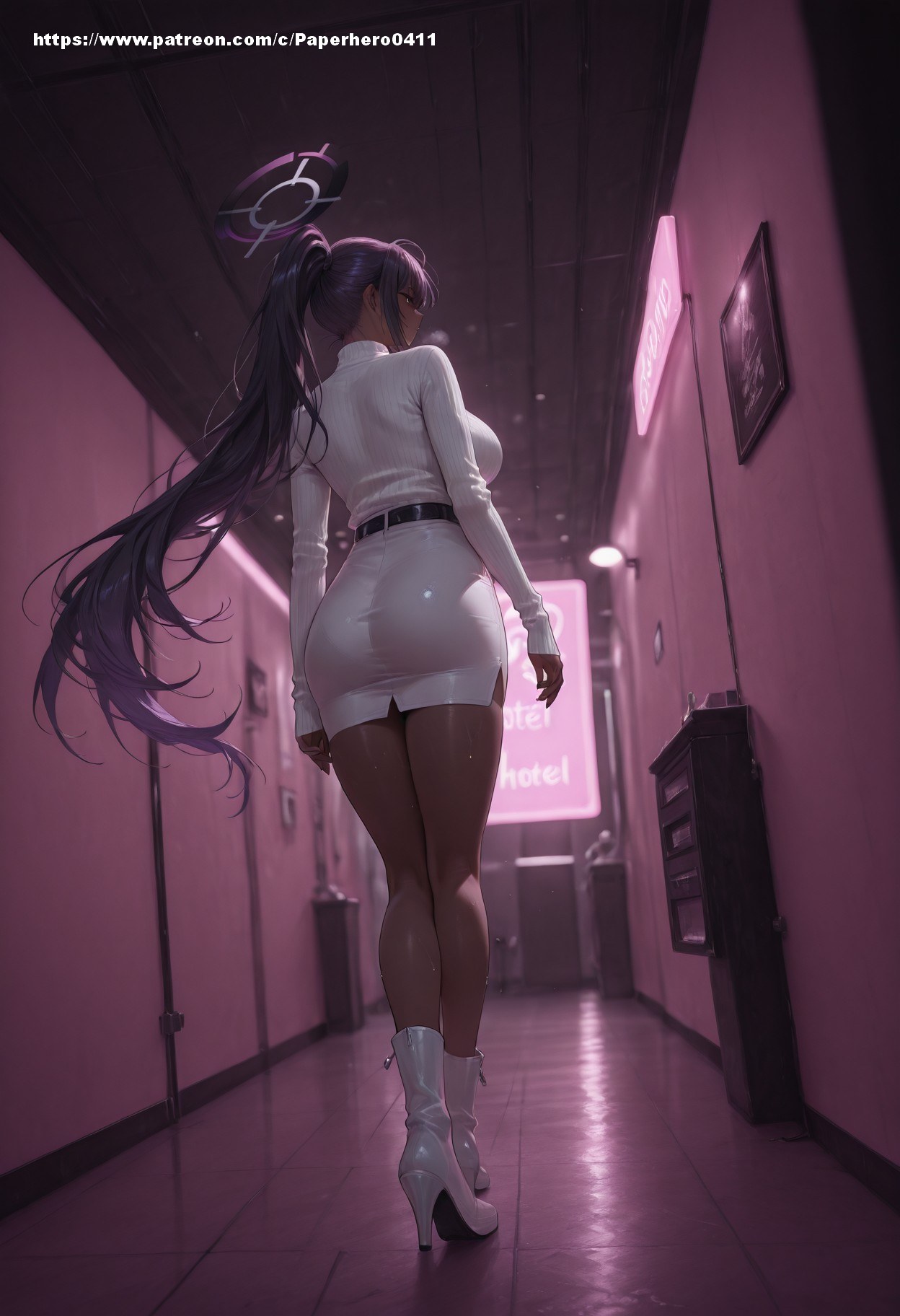 AI Generated Anime Girl - 碧蓝档案 一之濑明日奈 Vol.6：검은 스타킹 레이스 속옷 타이트한 의상 비키니 침대 촬영 노출 156P