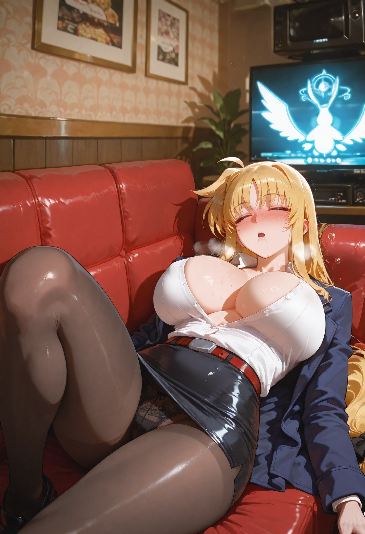 AI Generated Anime Girl - 魔法少女奈葉 菲特·泰斯塔羅沙：黑絲蕾絲內衣緊身衣角色圖集 357P