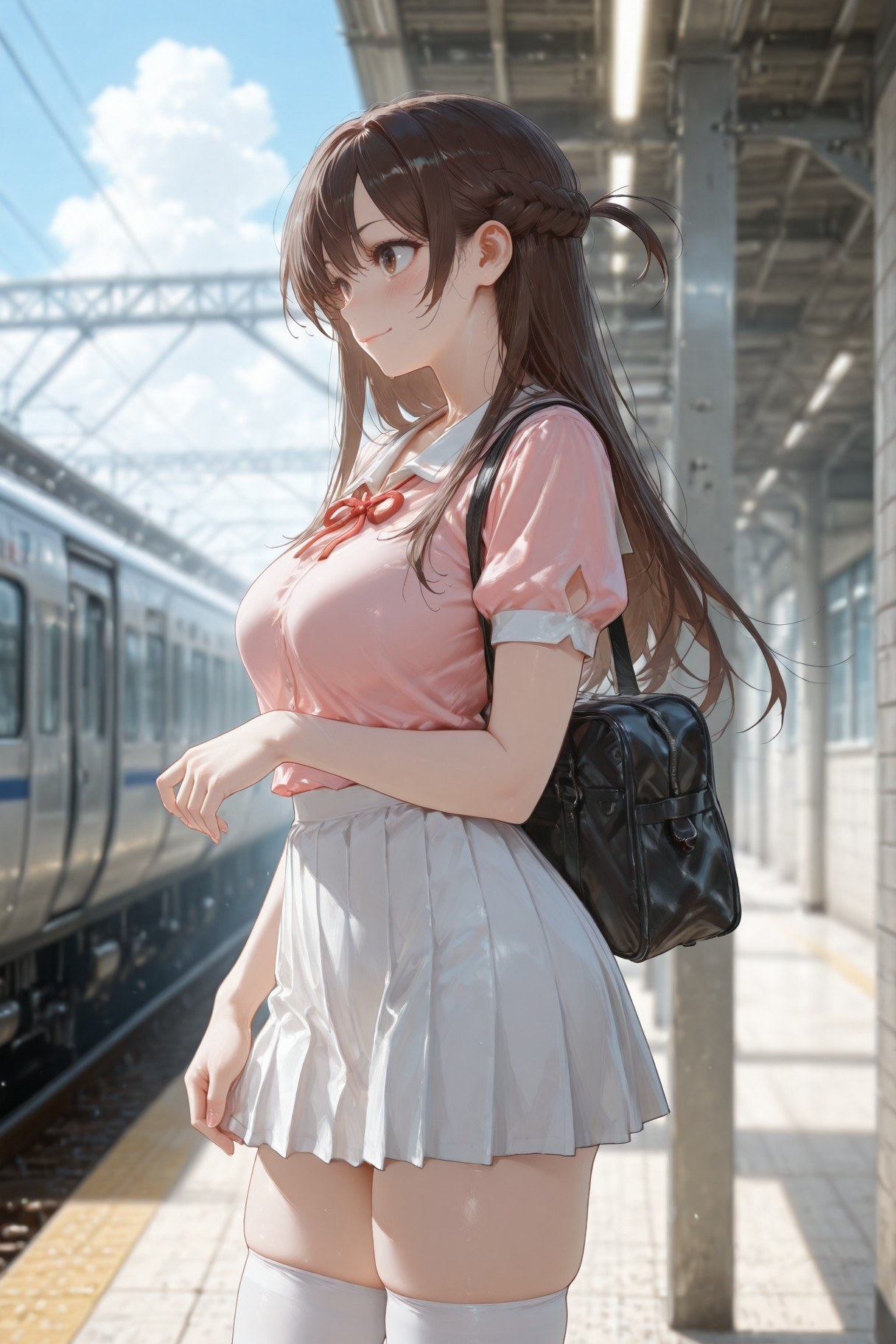 AI Generated Anime Girl - Rent-A-Girlfriend Chizuru Mizuhara White Stockings Lingerie Student Outfit Gallery 501P