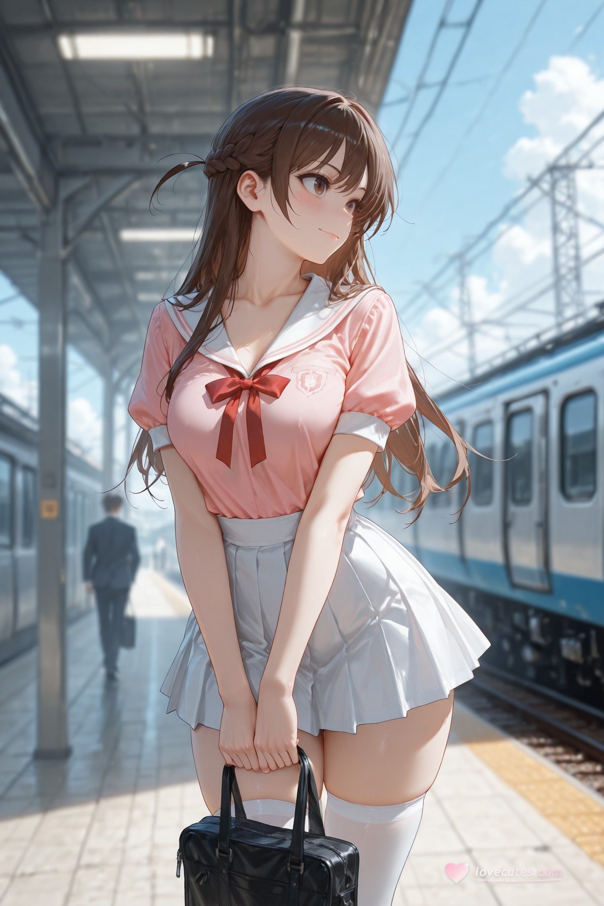 AI Generated Anime Girl - 彼女、お借りします 水原千鶴 白ストッキング ランジェリー 学生服風ギャラリー 501P