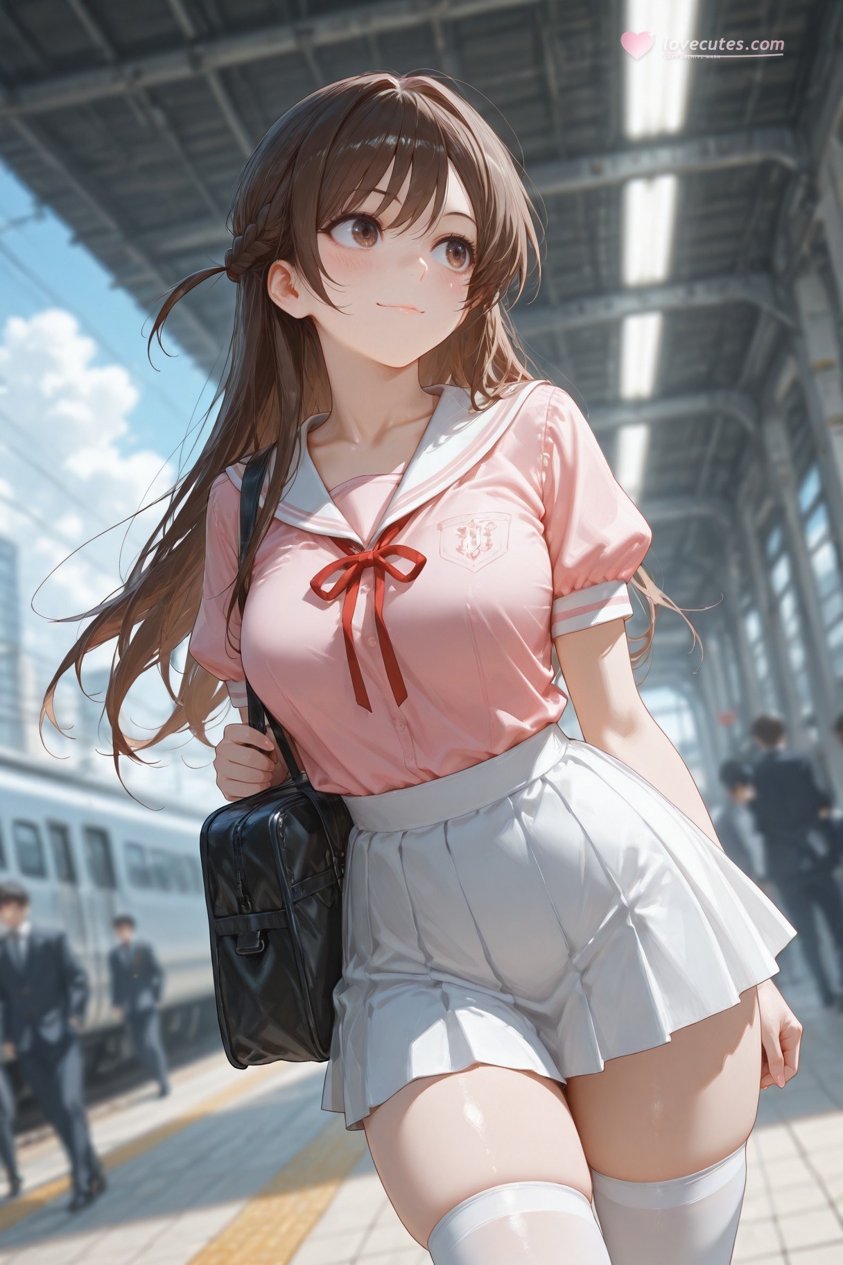 AI Generated Anime Girl - 彼女、お借りします 水原千鶴 白ストッキング ランジェリー 学生服風ギャラリー 501P