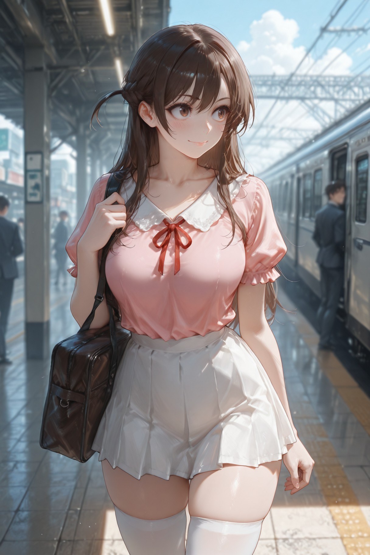 AI Generated Anime Girl - 彼女、お借りします 水原千鶴 白ストッキング ランジェリー 学生服風ギャラリー 501P