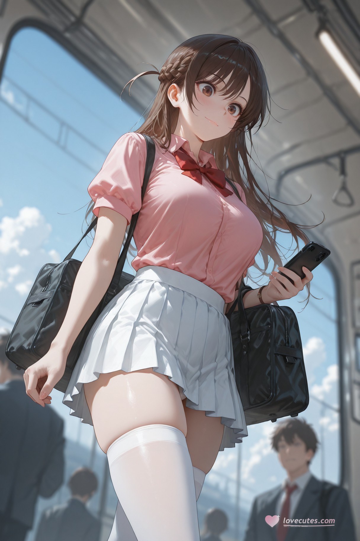 AI Generated Anime Girl - 여친, 빌리겠습니다 미즈하라 치즈루 화이트 스타킹 란제리 학생복 갤러리 501P