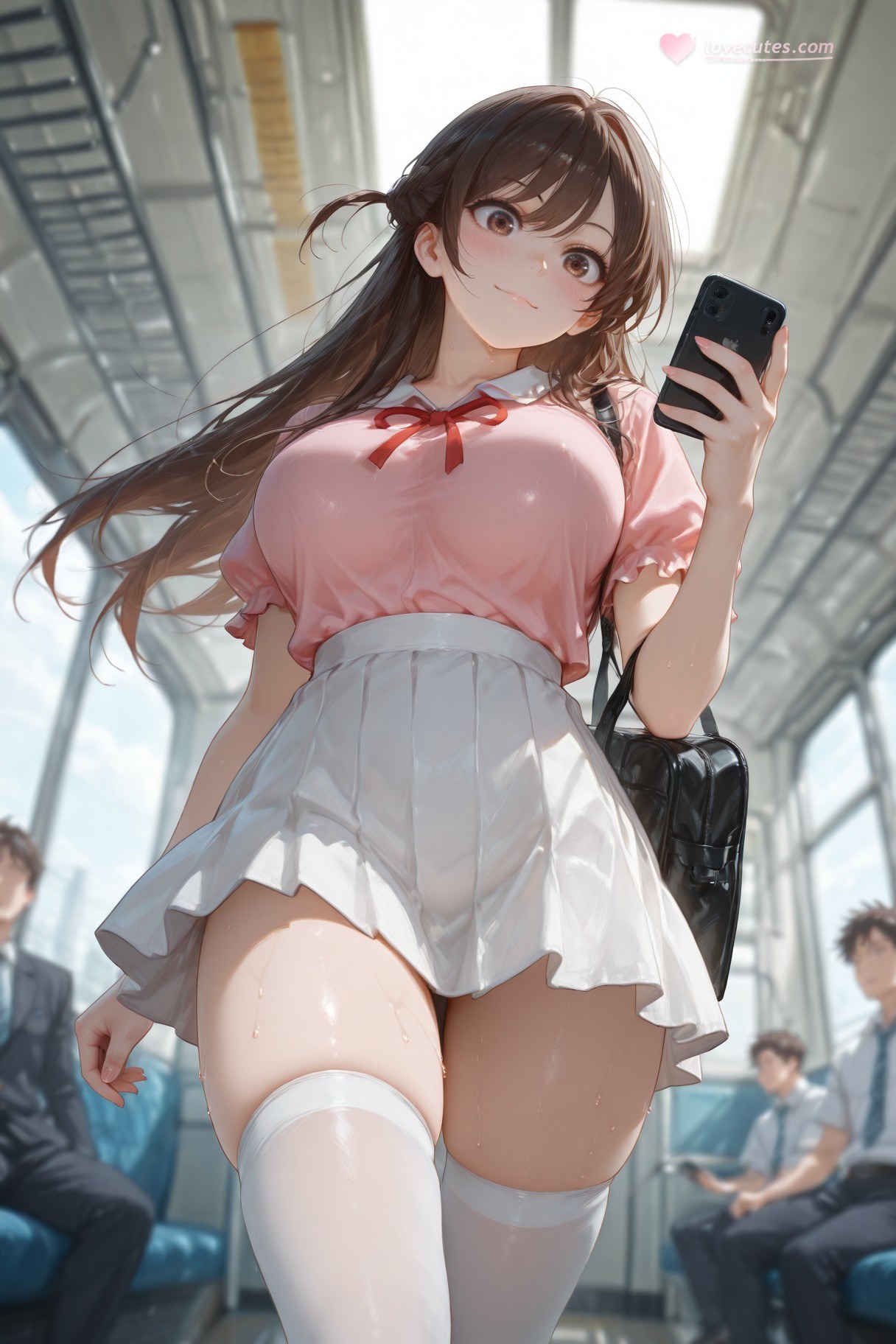 AI Generated Anime Girl - 여친, 빌리겠습니다 미즈하라 치즈루 화이트 스타킹 란제리 학생복 갤러리 501P