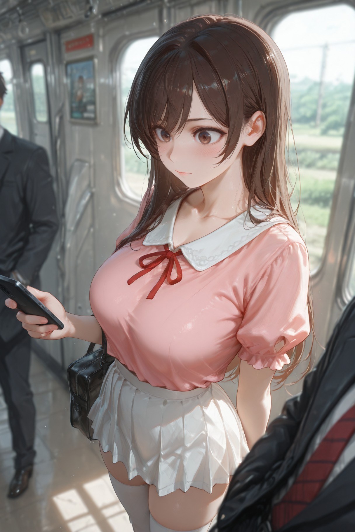 AI Generated Anime Girl - 여친, 빌리겠습니다 미즈하라 치즈루 화이트 스타킹 란제리 학생복 갤러리 501P