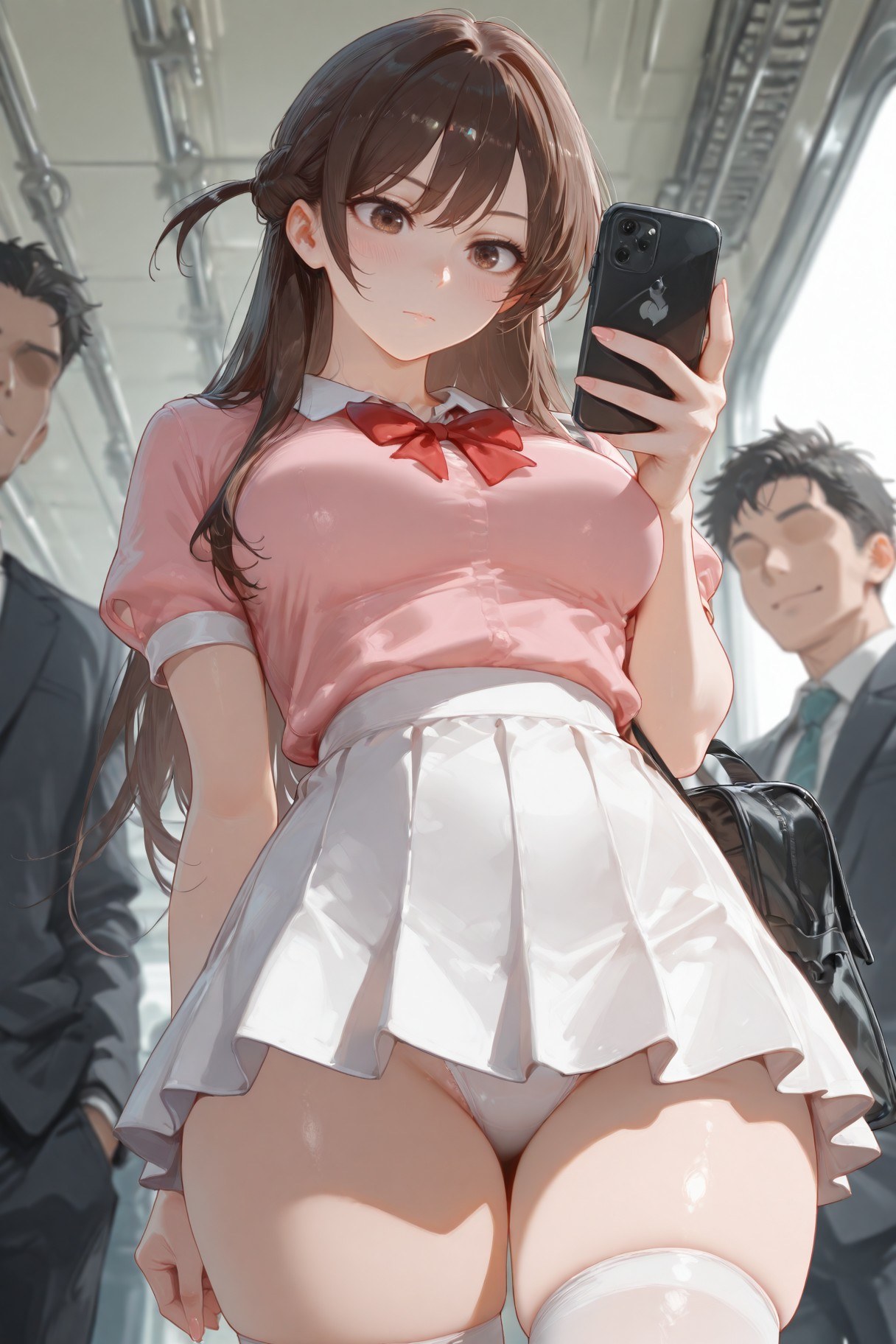 AI Generated Anime Girl - 여친, 빌리겠습니다 미즈하라 치즈루 화이트 스타킹 란제리 학생복 갤러리 501P