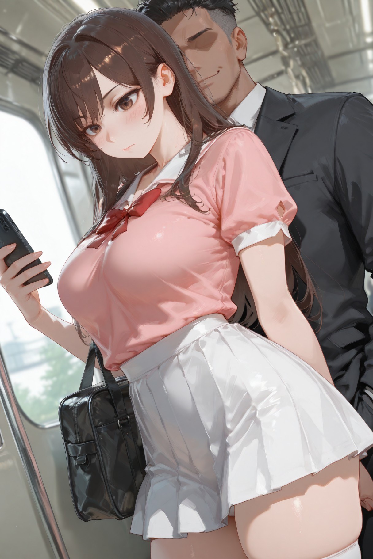 AI Generated Anime Girl - 여친, 빌리겠습니다 미즈하라 치즈루 화이트 스타킹 란제리 학생복 갤러리 501P