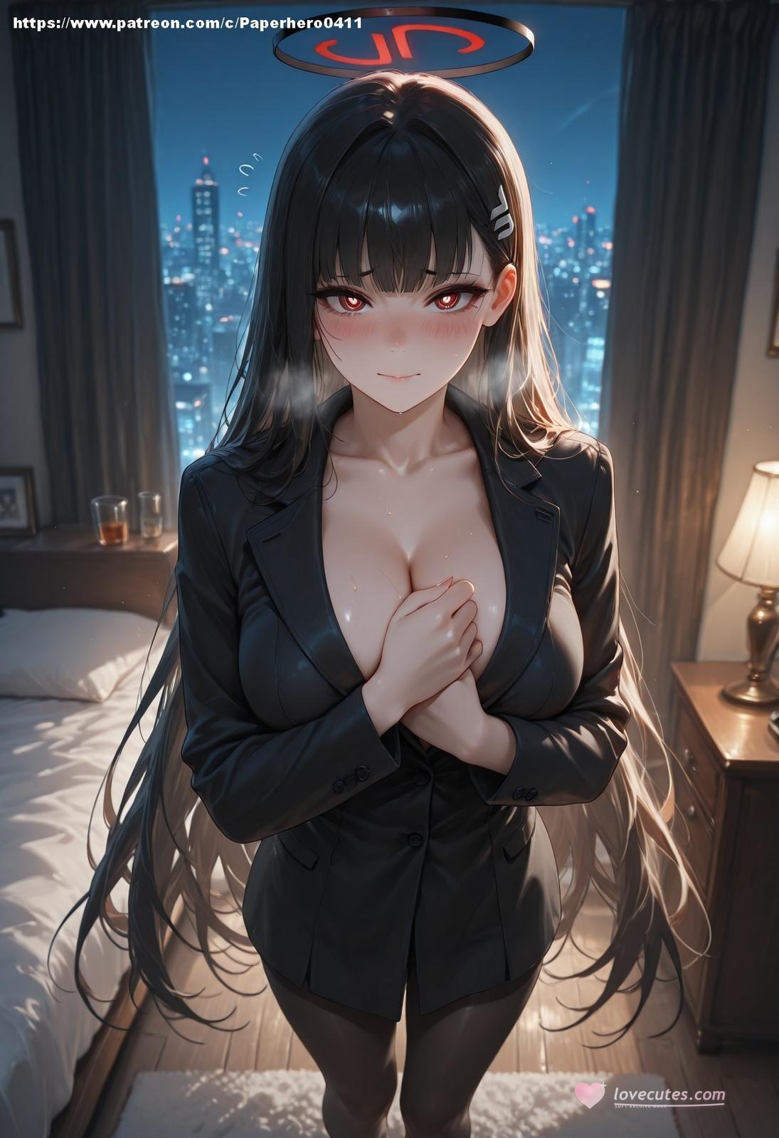 AI Porn - 블루 아카이브 츠카츠키 리오 블랙 스타킹 란제리 욕실 AI 누드 갤러리 237P