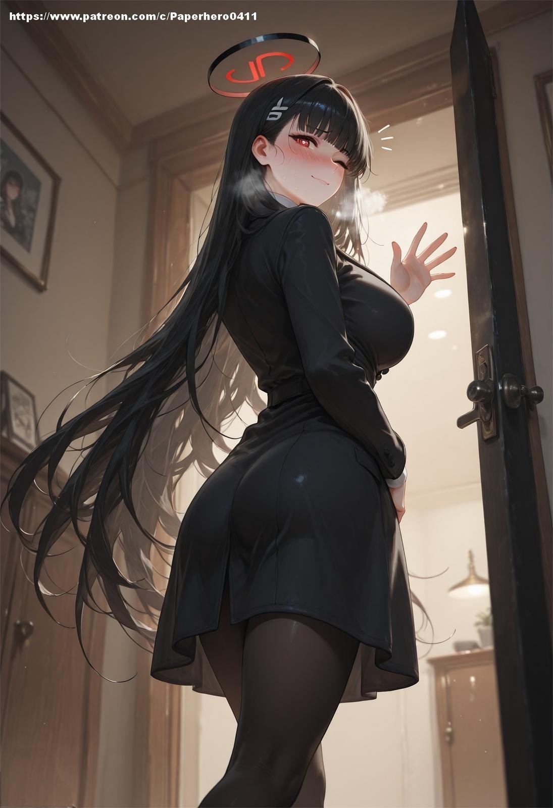 AI Porn - 블루 아카이브 츠카츠키 리오 블랙 스타킹 란제리 욕실 AI 누드 갤러리 237P