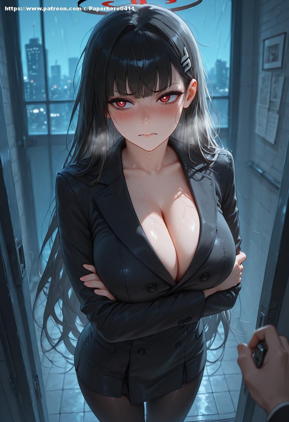AI Porn - 블루 아카이브 츠카츠키 리오 블랙 스타킹 란제리 욕실 AI 누드 갤러리 237P