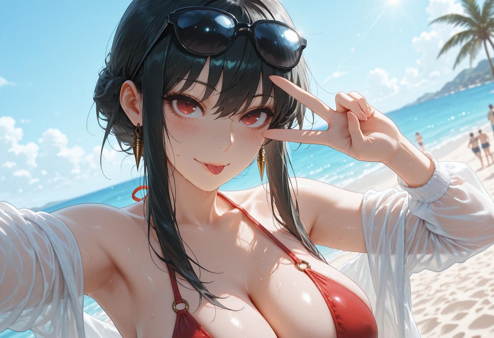 AI Porn - 间谍过家家 约尔·福杰：海滩泳装比基尼湿身 AI 裸图图库 399P