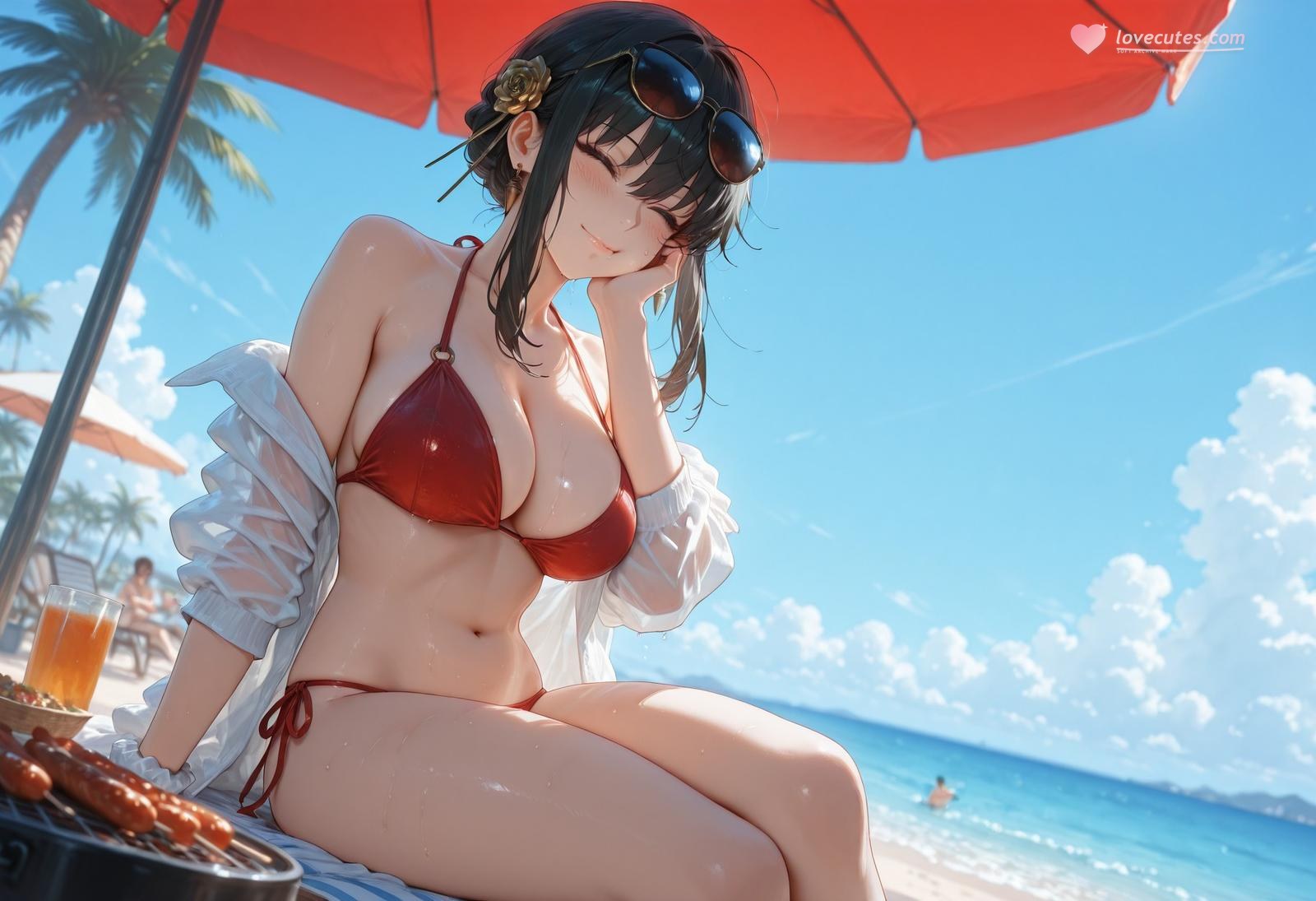 AI Porn - 间谍过家家 约尔·福杰：海滩泳装比基尼湿身 AI 裸图图库 399P