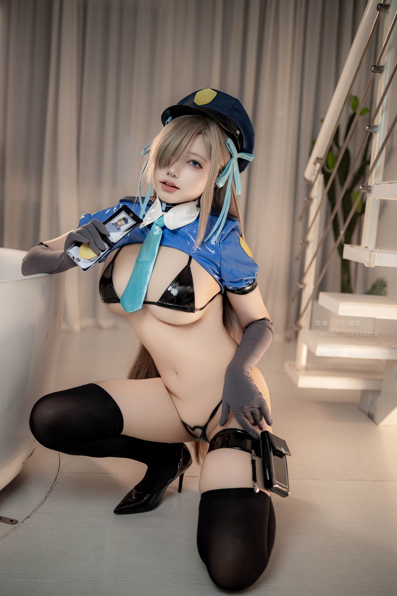 [cosplay] Nyako喵子 - 蔚藍檔案 一之瀨明日奈3：藍色警服黑絲巨乳大尺度 120P