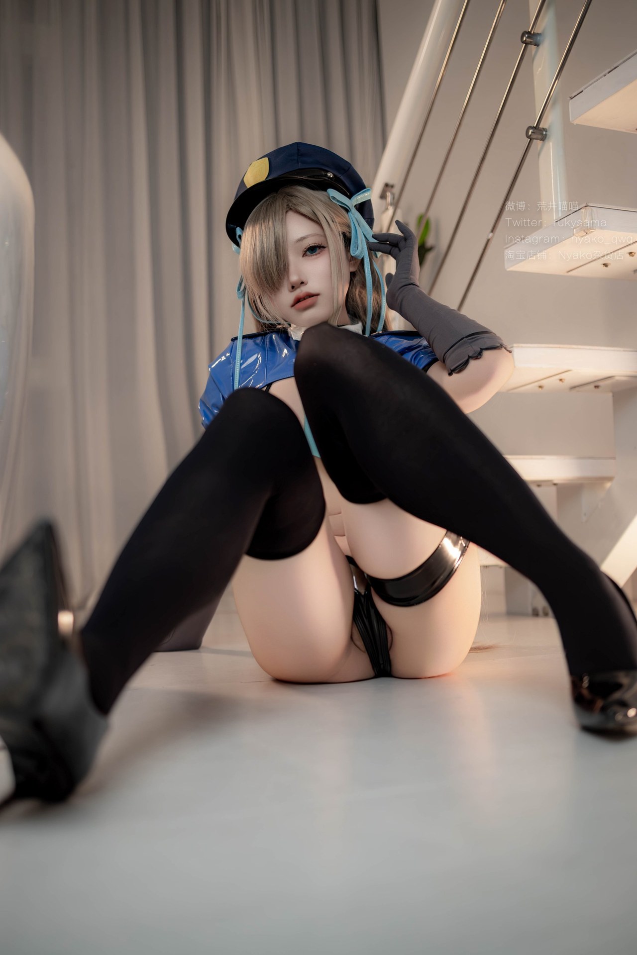 [cosplay] Nyako喵子 - 蔚藍檔案 一之瀨明日奈3：藍色警服黑絲巨乳大尺度 120P