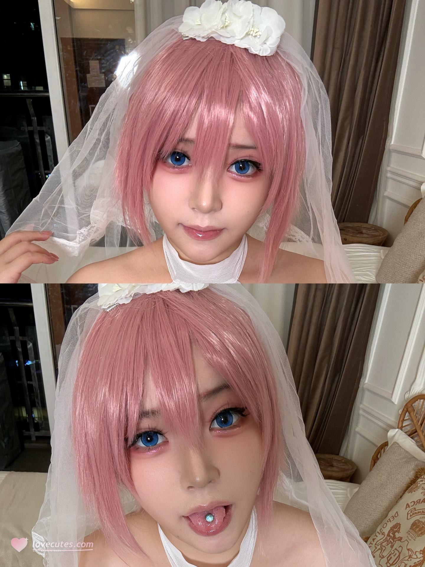[Cosplay] Miaomiao Lock - The Quintessential Quintuplets Ichika Nakano White Bridal Lingerie Busty Set 147P5V