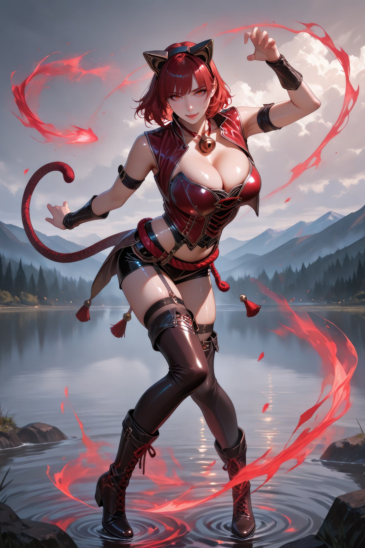 AI Generated Anime Girl - Douluo Dalu Catgirl black stockings, bodysuit, swimsuit, bikini, wet-look styling AI Beauty Gallery 752P