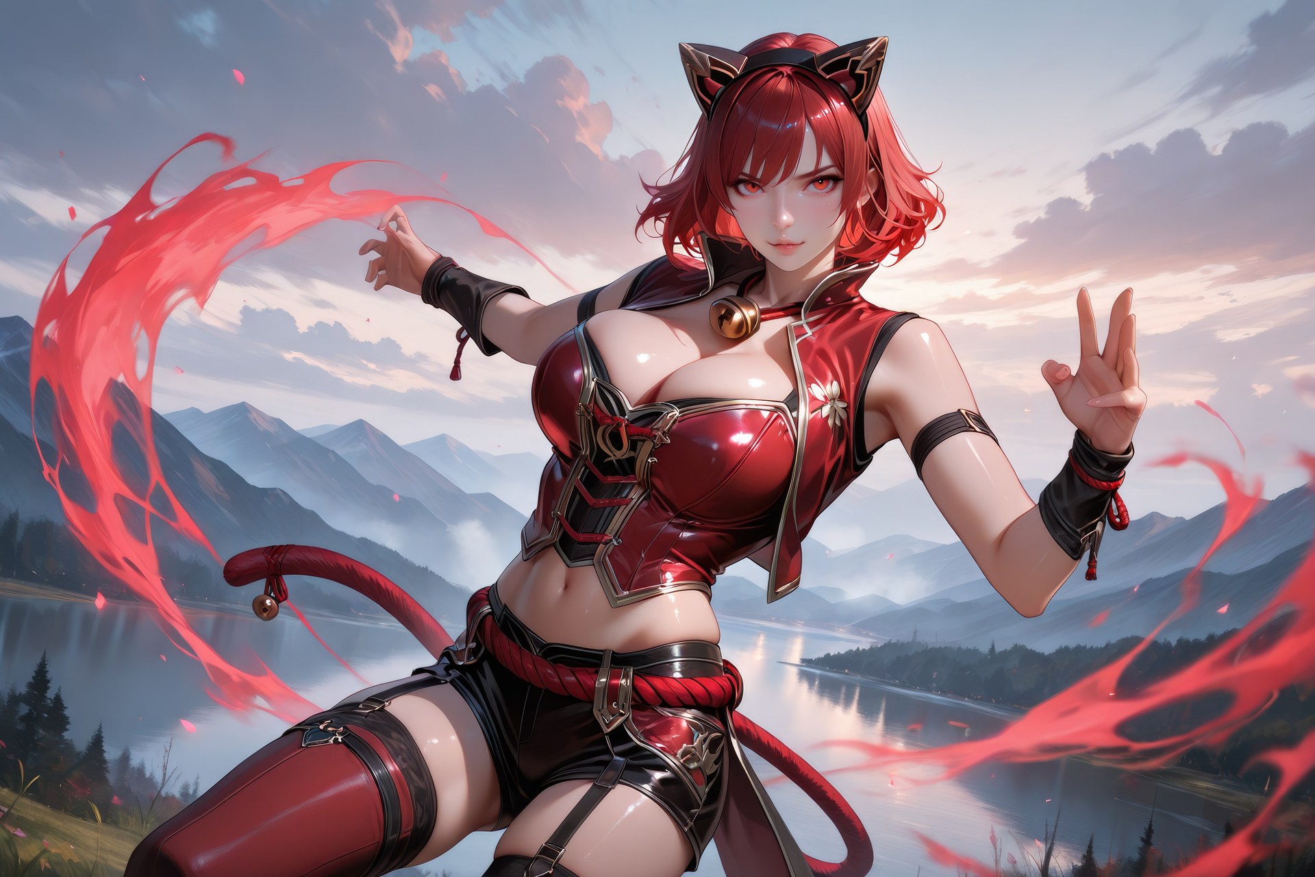 AI Generated Anime Girl - Douluo Dalu Catgirl black stockings, bodysuit, swimsuit, bikini, wet-look styling AI Beauty Gallery 752P
