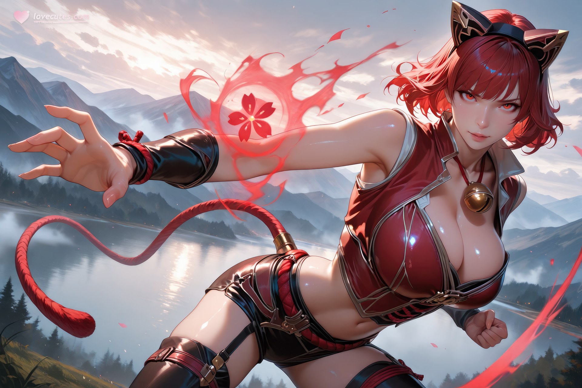 AI Generated Anime Girl - Douluo Dalu Catgirl black stockings, bodysuit, swimsuit, bikini, wet-look styling AI Beauty Gallery 752P