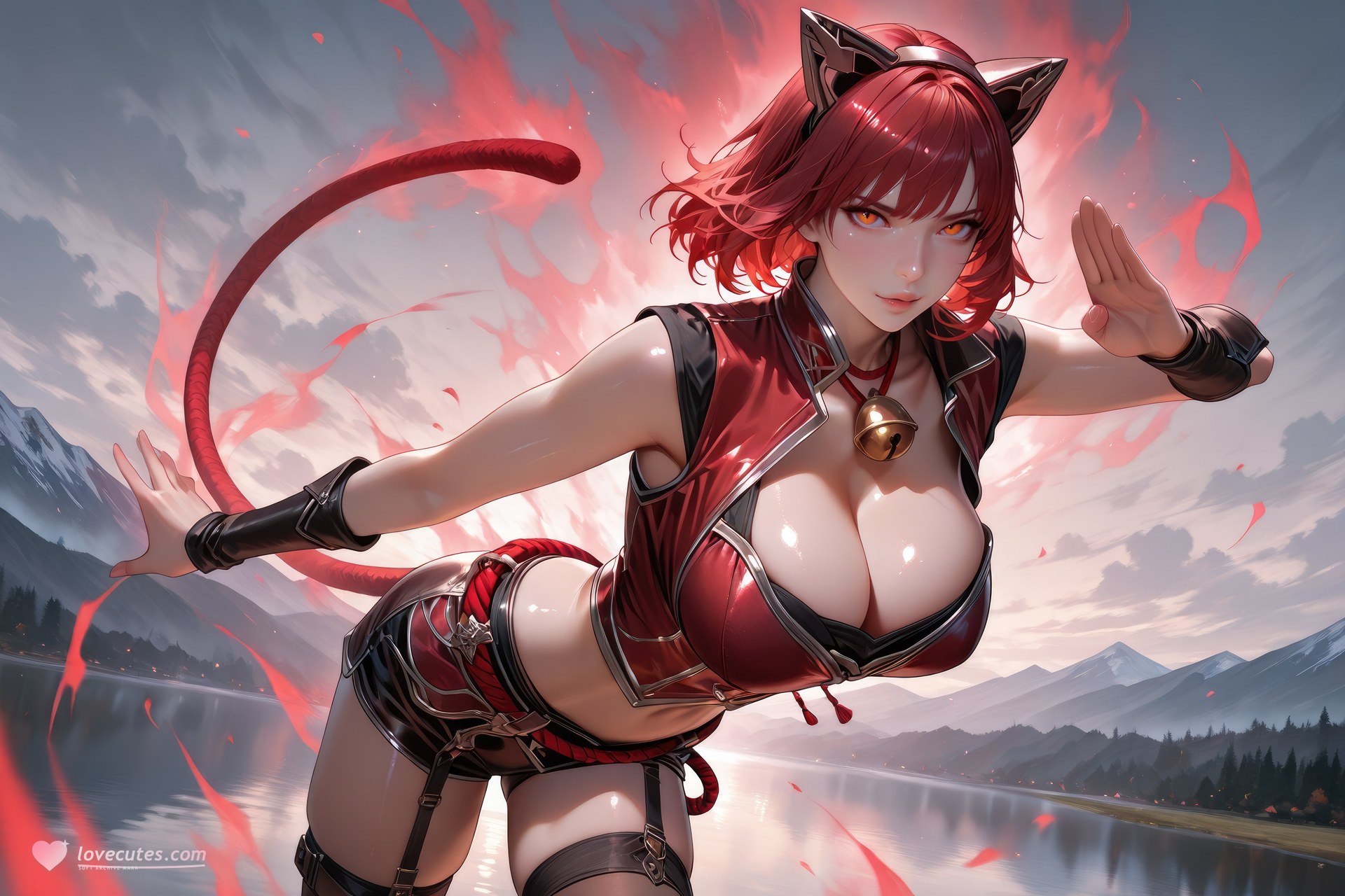 AI Generated Anime Girl - Douluo Dalu Catgirl black stockings, bodysuit, swimsuit, bikini, wet-look styling AI Beauty Gallery 752P