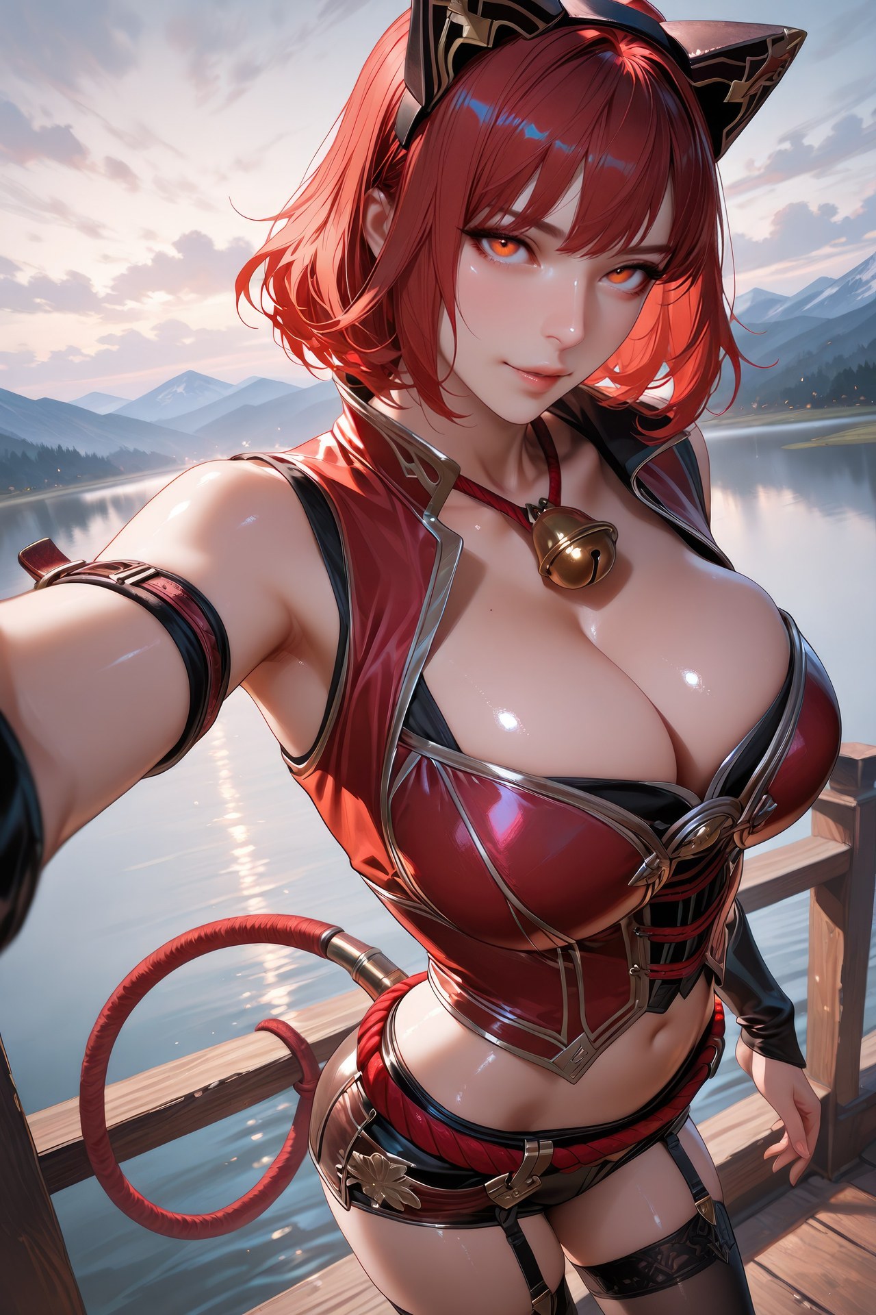 AI Generated Anime Girl - Douluo Dalu Catgirl 블랙 스타킹, 바디수트, 수영복, 비키니, 젖은 연출 AI 이미지 갤러리 752P