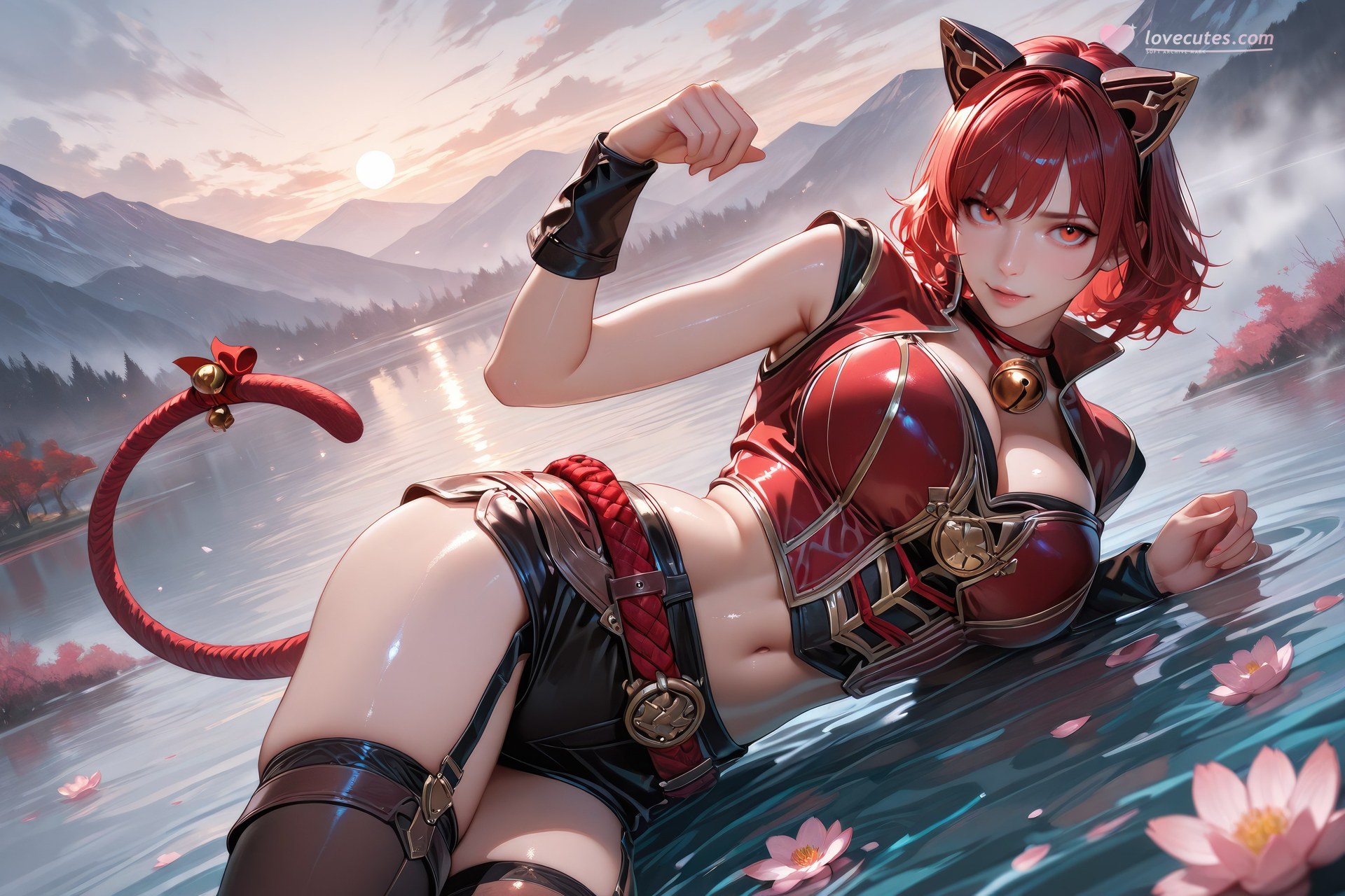 AI Generated Anime Girl - Douluo Dalu Catgirl 블랙 스타킹, 바디수트, 수영복, 비키니, 젖은 연출 AI 이미지 갤러리 752P