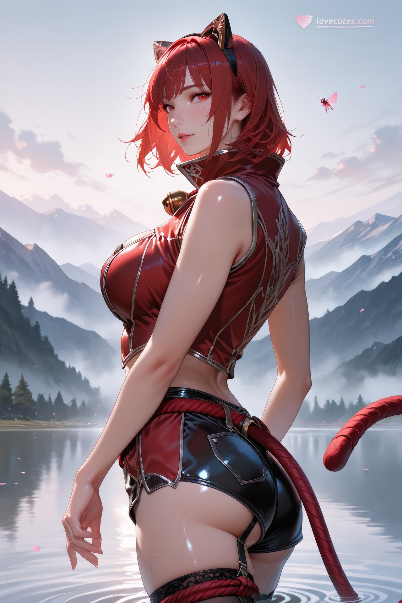 AI Generated Anime Girl - Douluo Dalu Catgirl 블랙 스타킹, 바디수트, 수영복, 비키니, 젖은 연출 AI 이미지 갤러리 752P