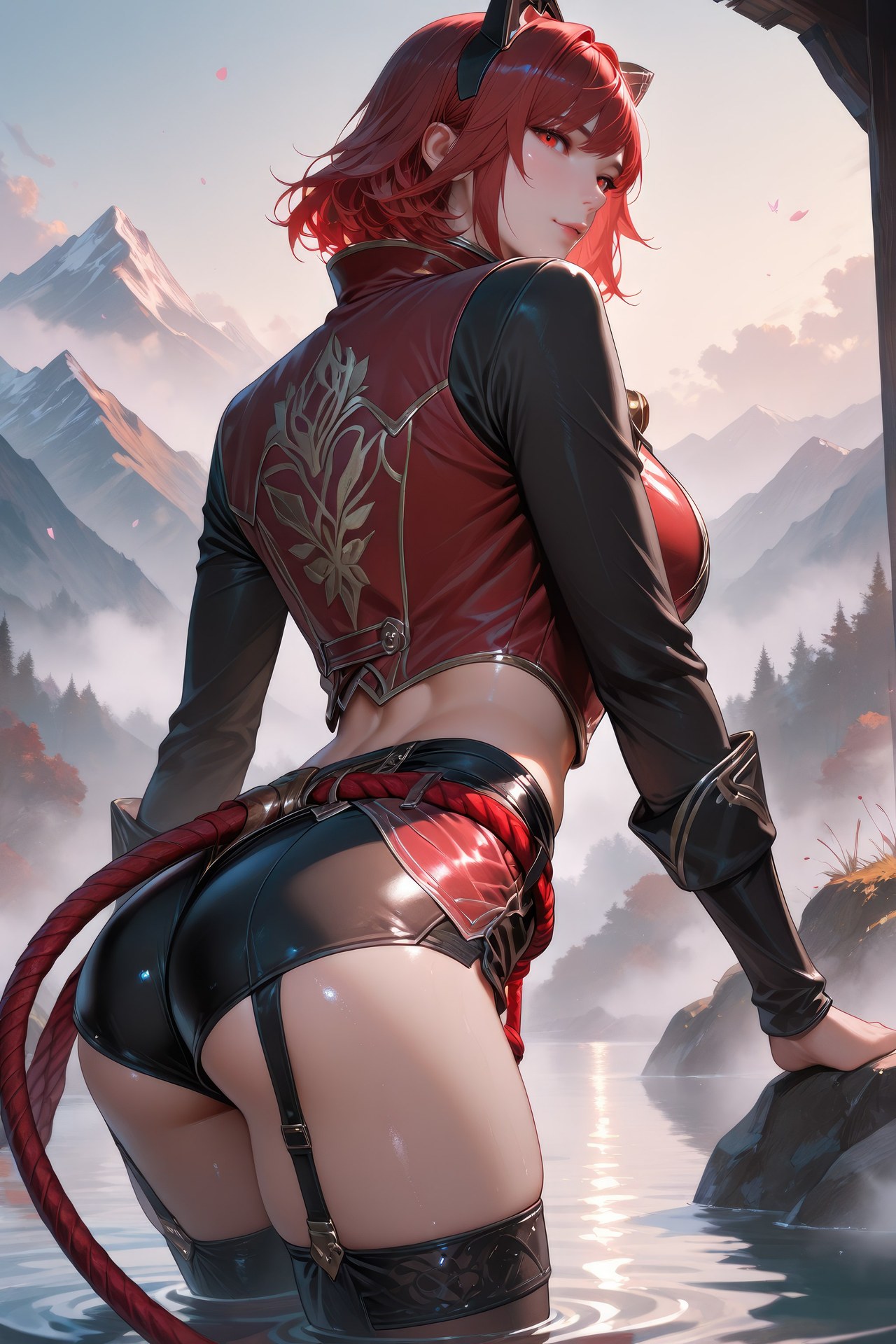 AI Generated Anime Girl - Douluo Dalu Catgirl 블랙 스타킹, 바디수트, 수영복, 비키니, 젖은 연출 AI 이미지 갤러리 752P