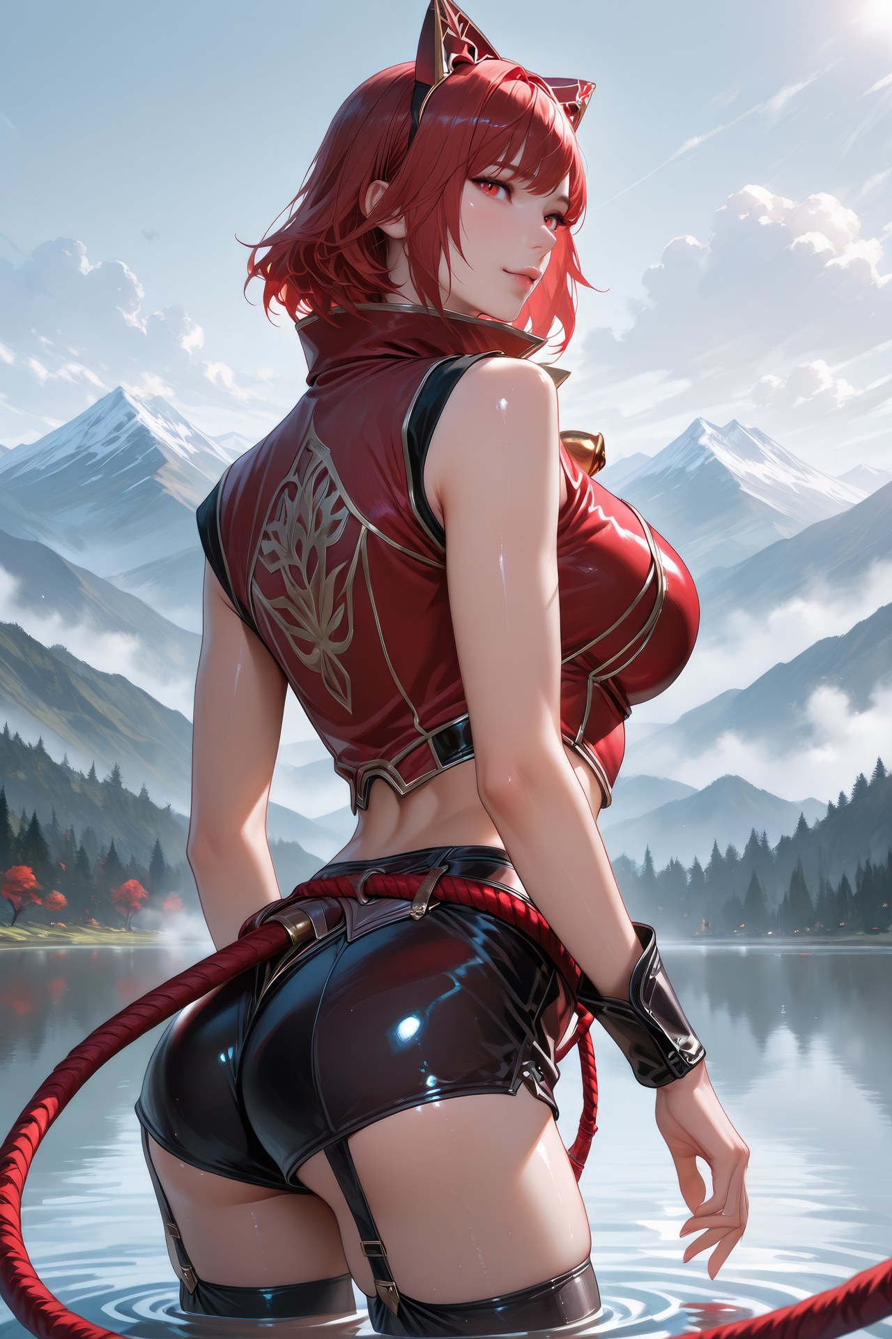 AI Generated Anime Girl - Douluo Dalu Catgirl 블랙 스타킹, 바디수트, 수영복, 비키니, 젖은 연출 AI 이미지 갤러리 752P