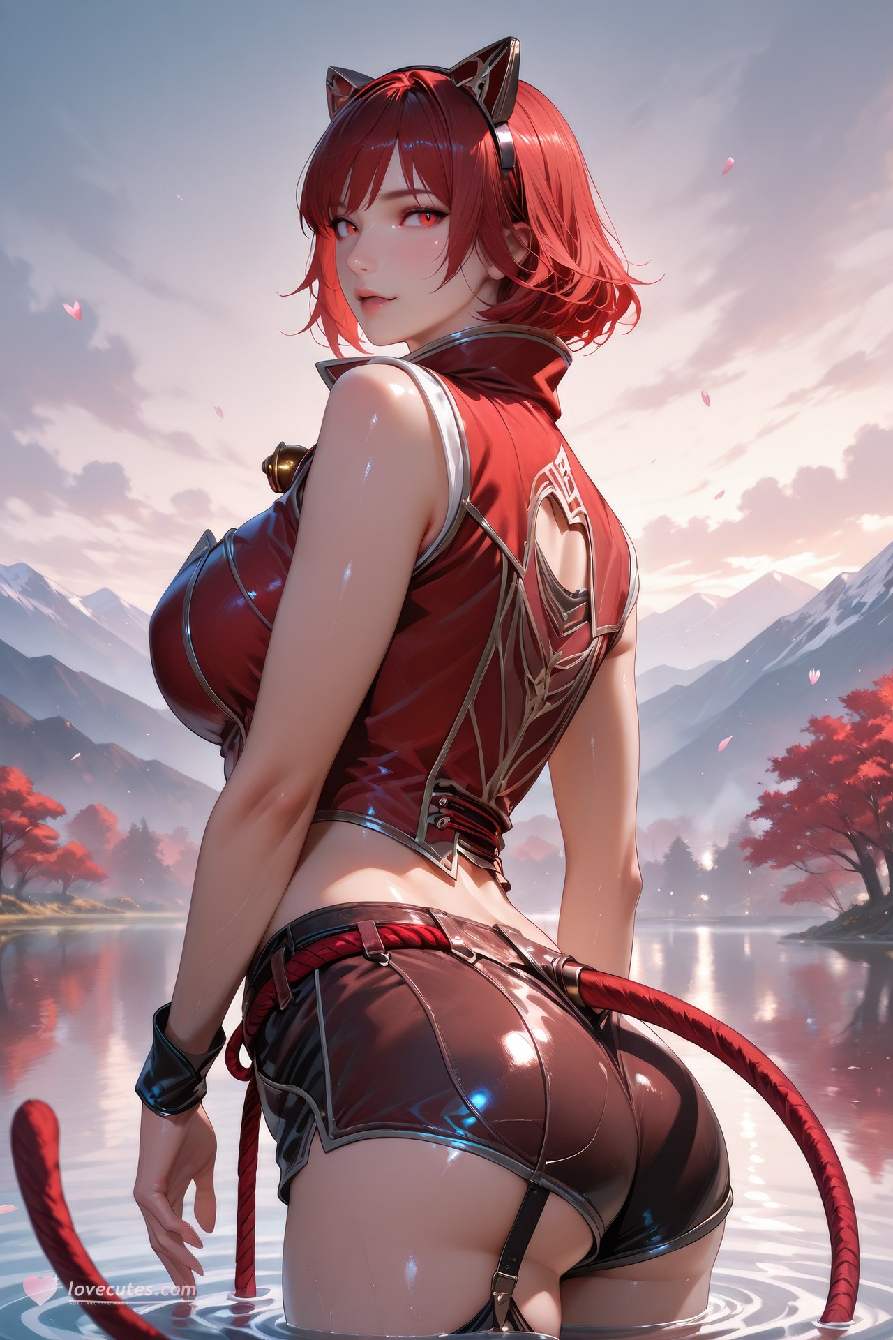 AI Generated Anime Girl - Douluo Dalu Catgirl 블랙 스타킹, 바디수트, 수영복, 비키니, 젖은 연출 AI 이미지 갤러리 752P