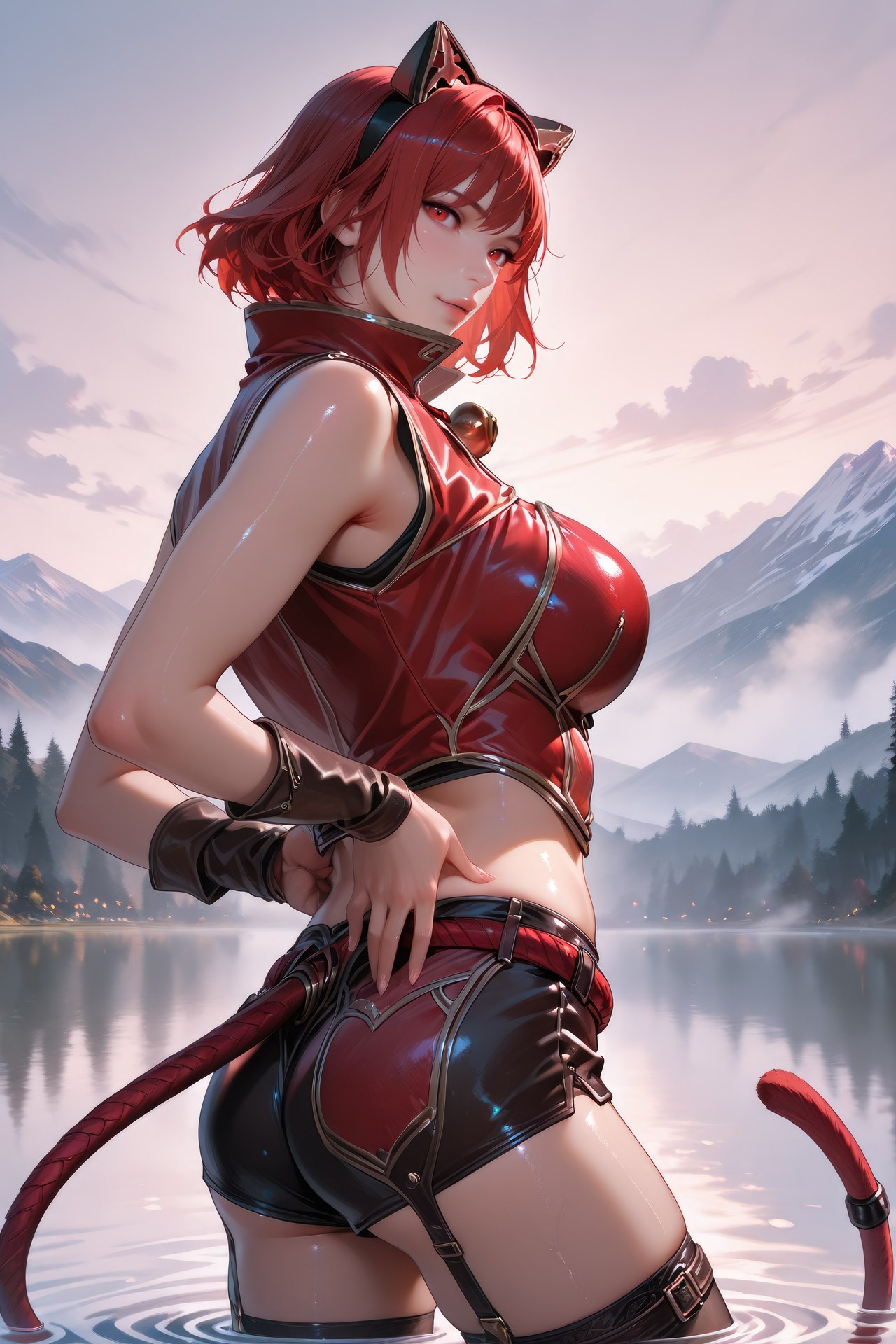 AI Generated Anime Girl - Douluo Dalu Catgirl 블랙 스타킹, 바디수트, 수영복, 비키니, 젖은 연출 AI 이미지 갤러리 752P