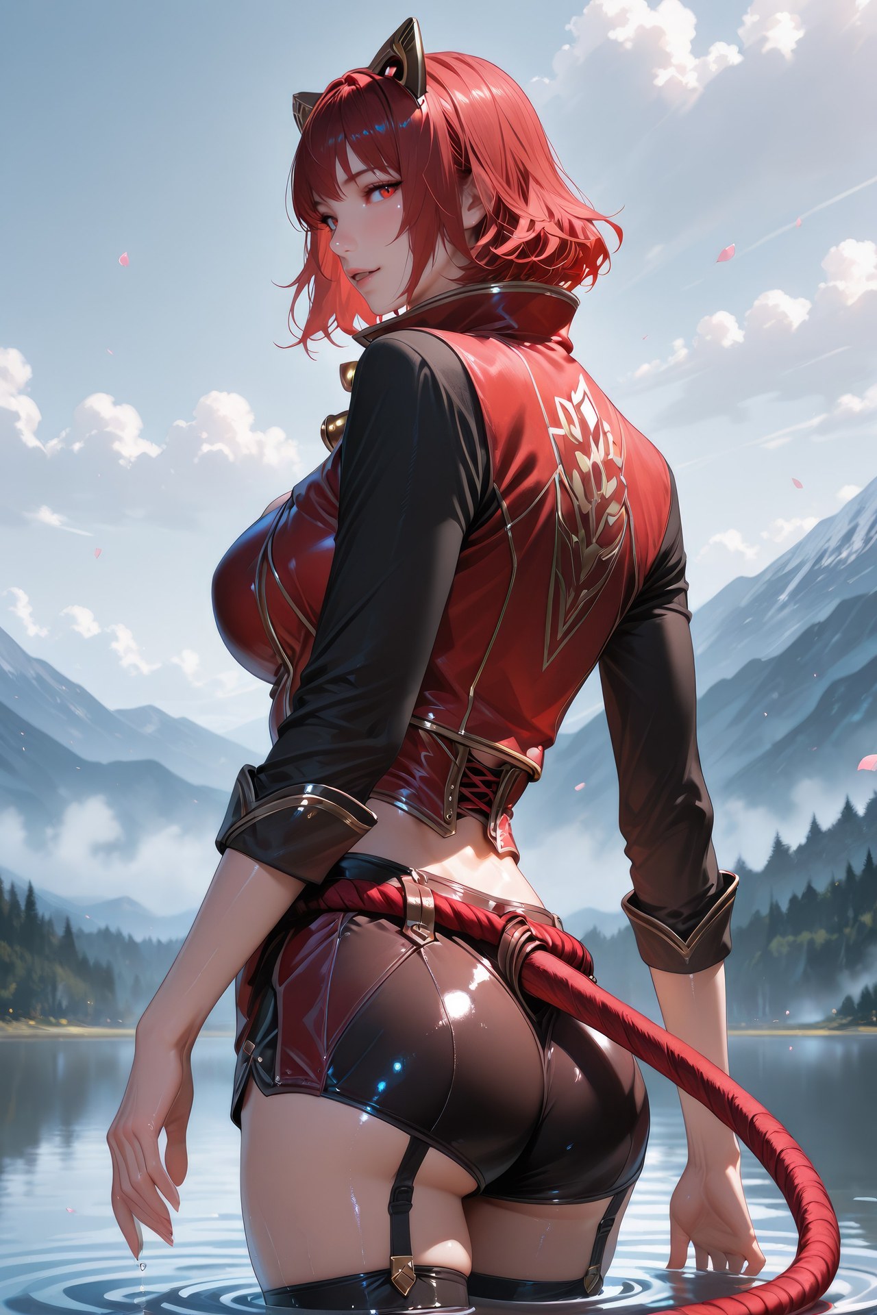AI Generated Anime Girl - Douluo Dalu Catgirl 블랙 스타킹, 바디수트, 수영복, 비키니, 젖은 연출 AI 이미지 갤러리 752P