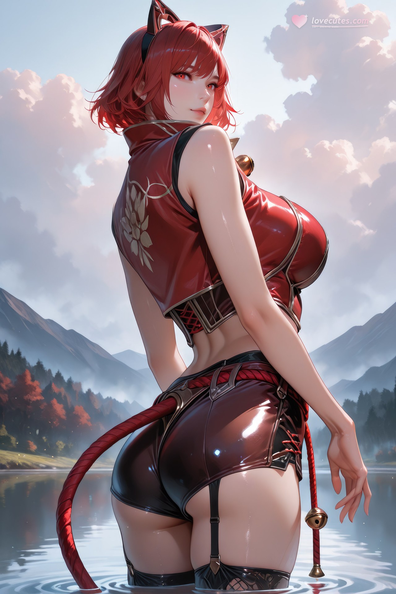 AI Generated Anime Girl - Douluo Dalu Catgirl 블랙 스타킹, 바디수트, 수영복, 비키니, 젖은 연출 AI 이미지 갤러리 752P