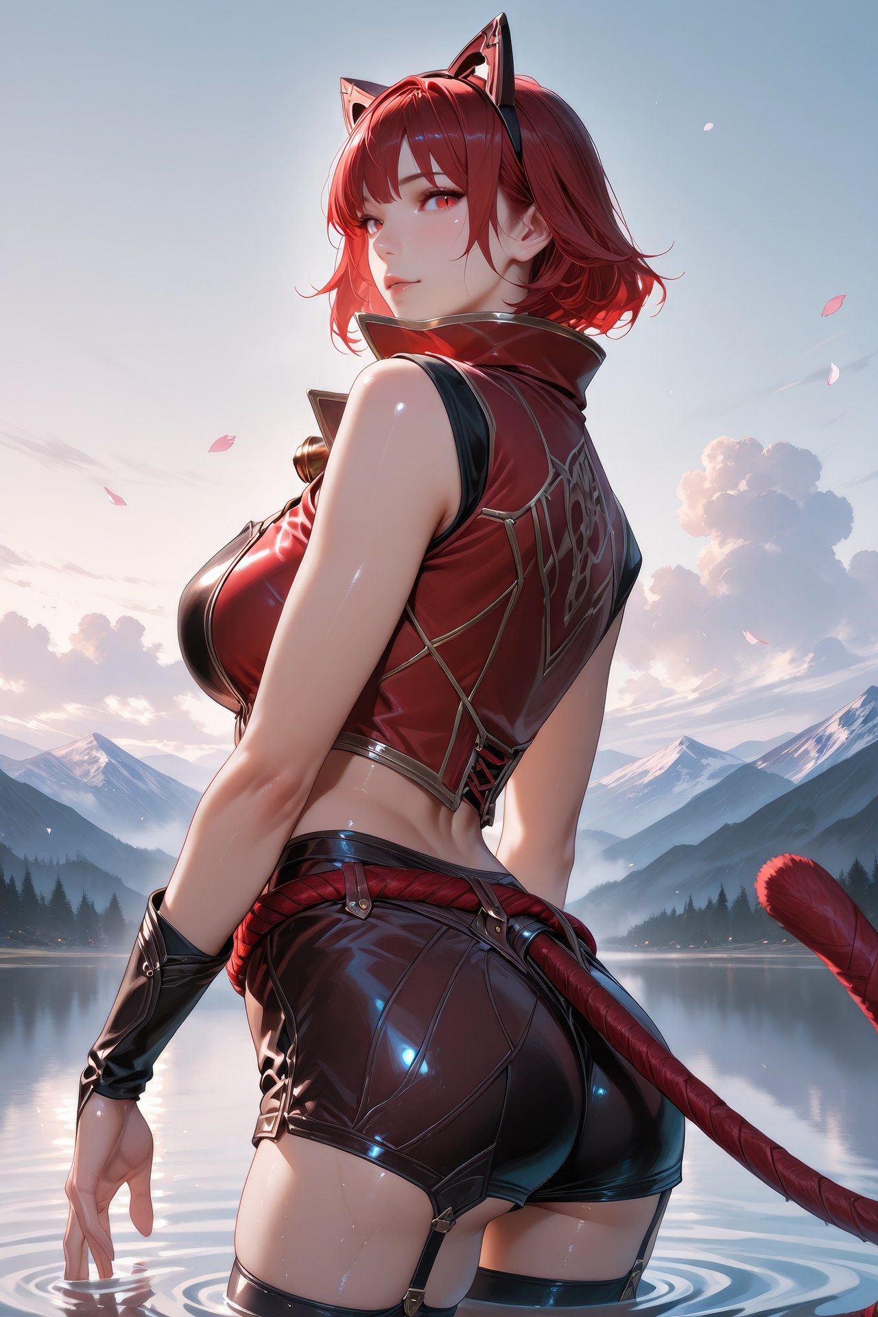 AI Generated Anime Girl - Douluo Dalu Catgirl 블랙 스타킹, 바디수트, 수영복, 비키니, 젖은 연출 AI 이미지 갤러리 752P