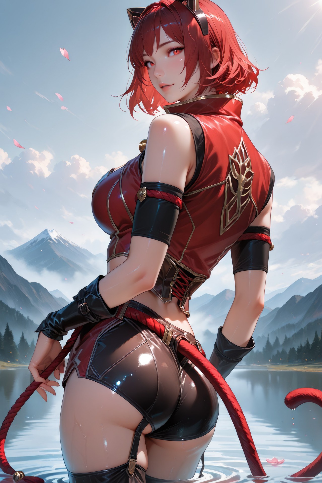 AI Generated Anime Girl - Douluo Dalu Catgirl 블랙 스타킹, 바디수트, 수영복, 비키니, 젖은 연출 AI 이미지 갤러리 752P